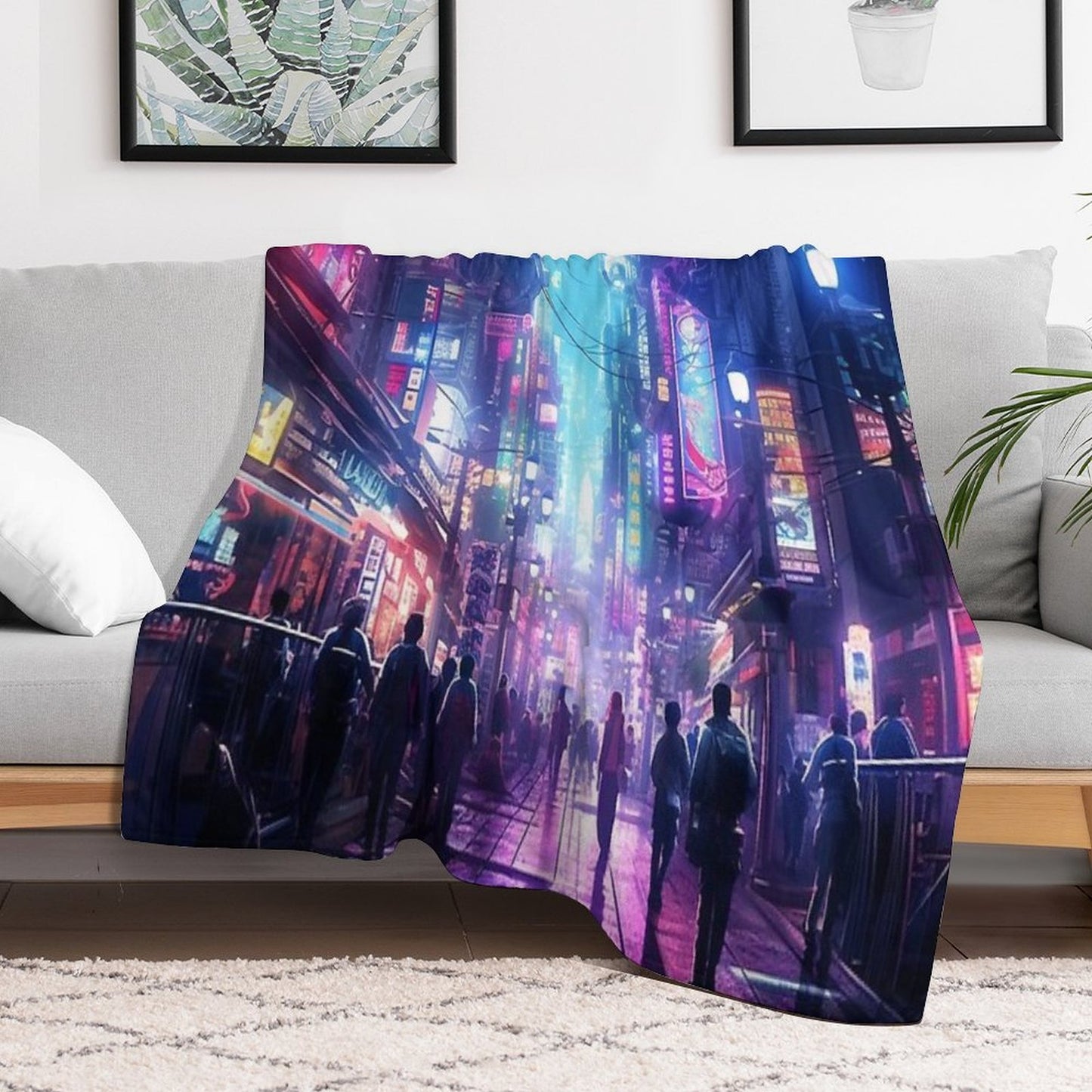 Cyberpunk Tokyo Dreamscape Velvety-soft Throw Blanket