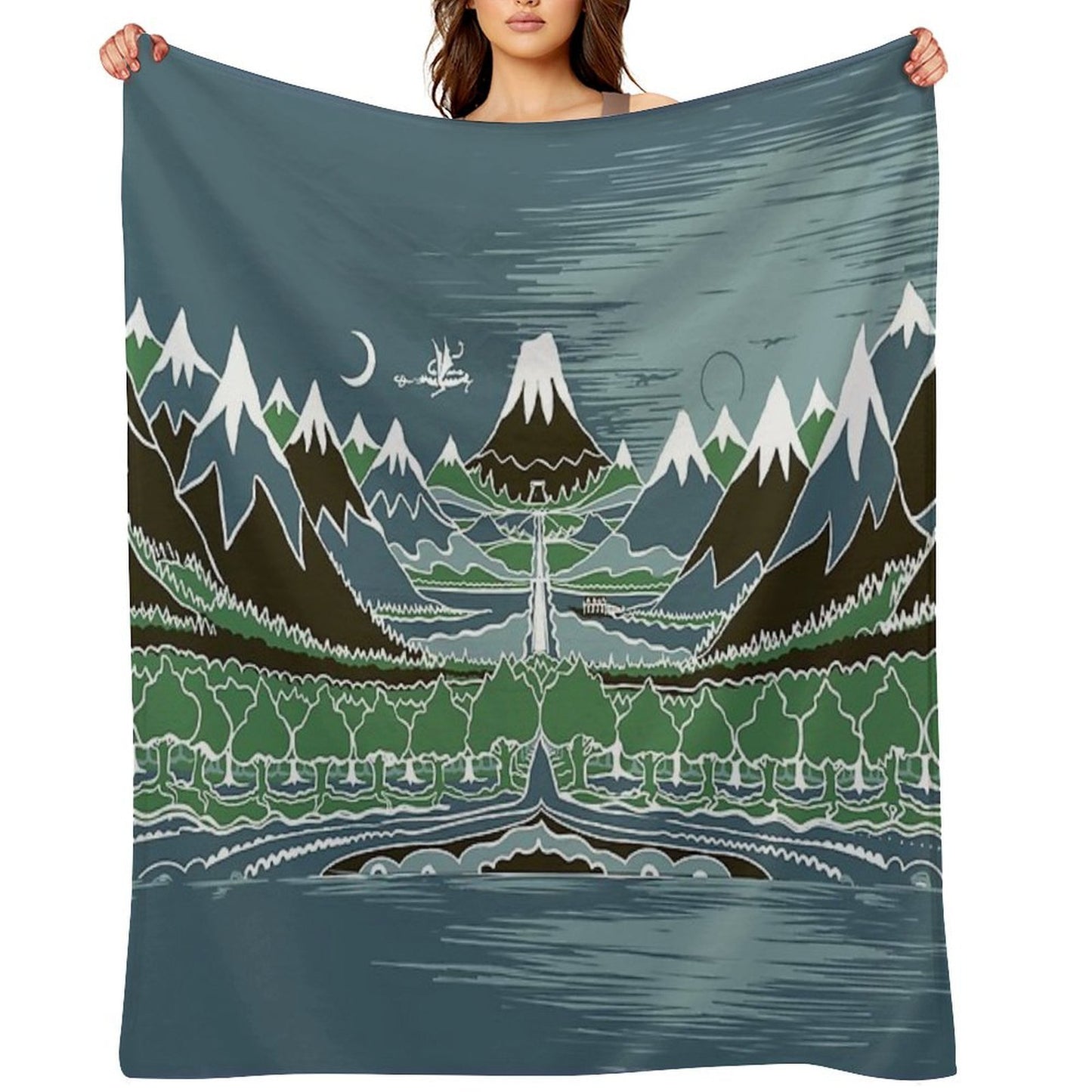 Midnight Forest Mountain Path in The Style of J.R.R.Tolkien Easy Care Throw Blanket