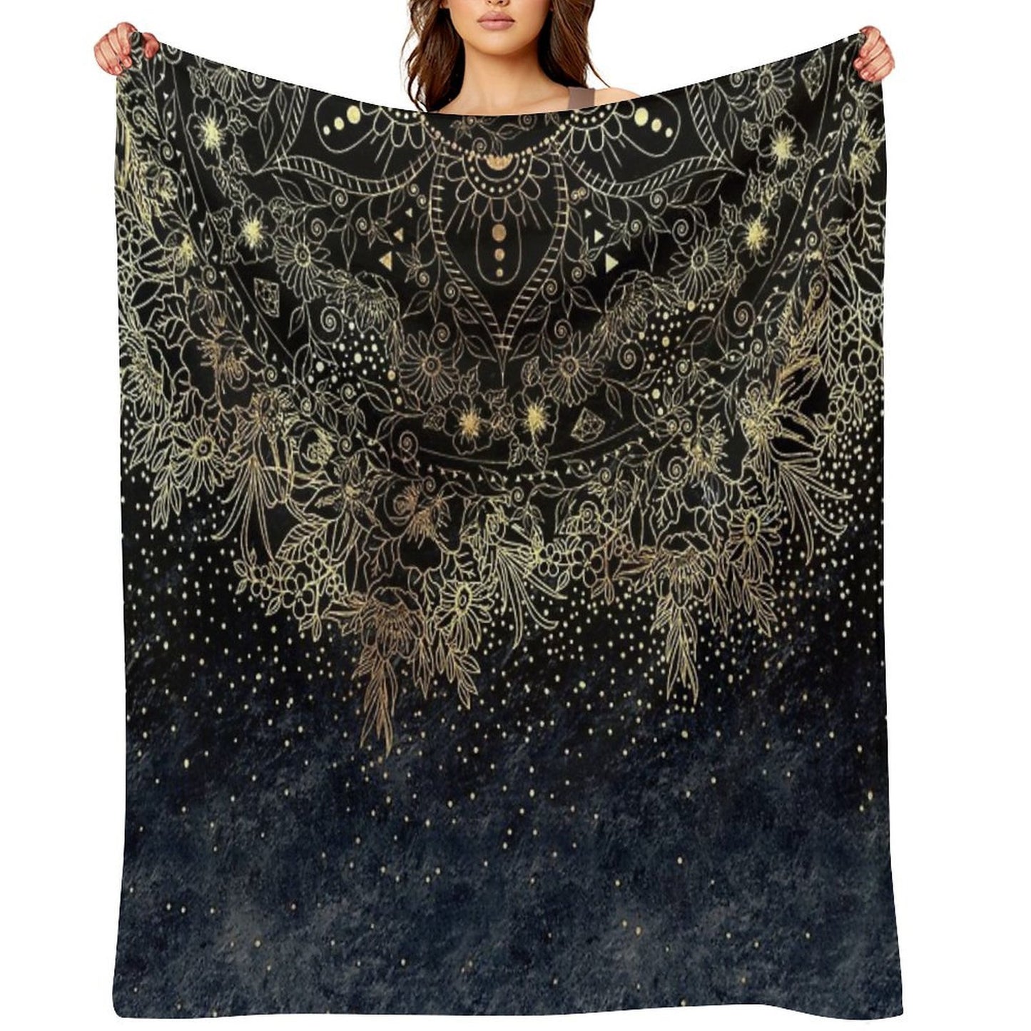 Blue Gold Mandala Floral Multi-functional Throw Blanket