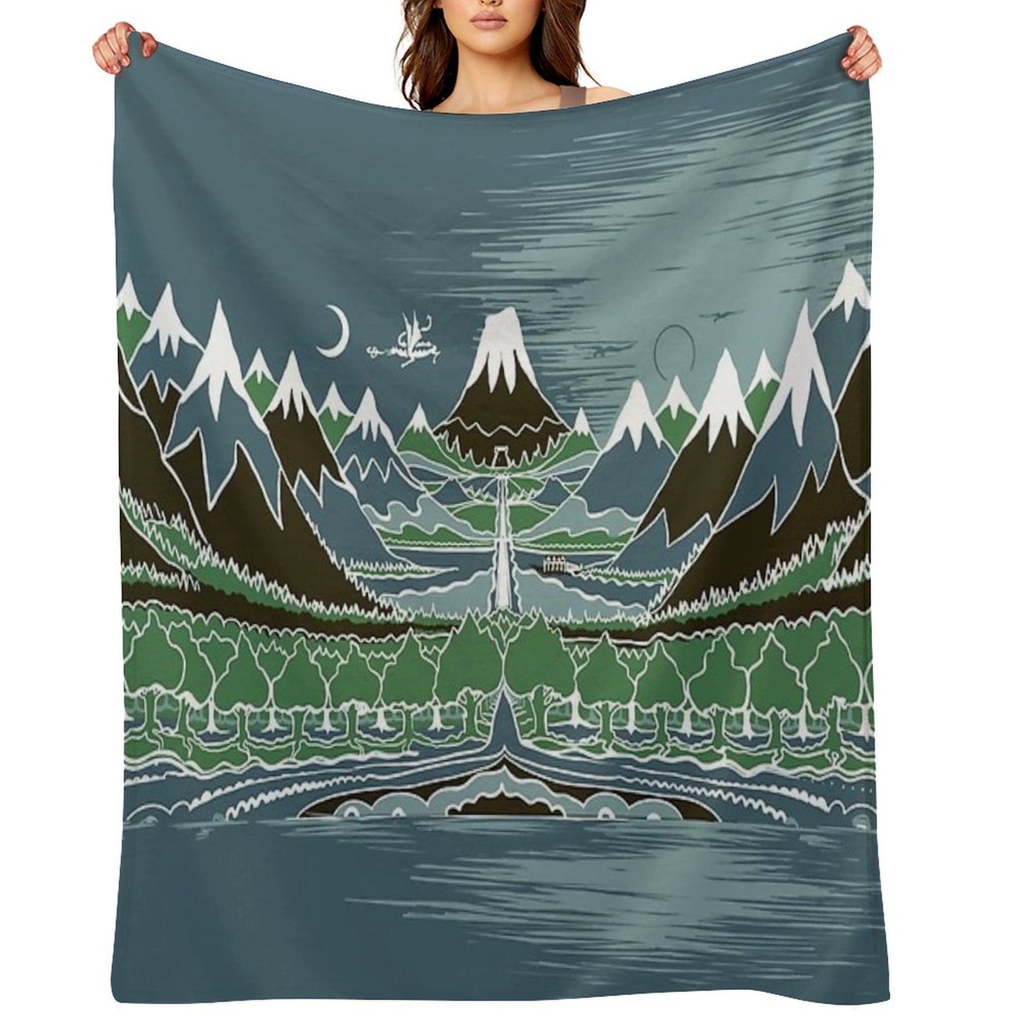 Midnight Forest Mountain Path in The Style of J.R.R.Tolkien Easy Care Throw Blanket