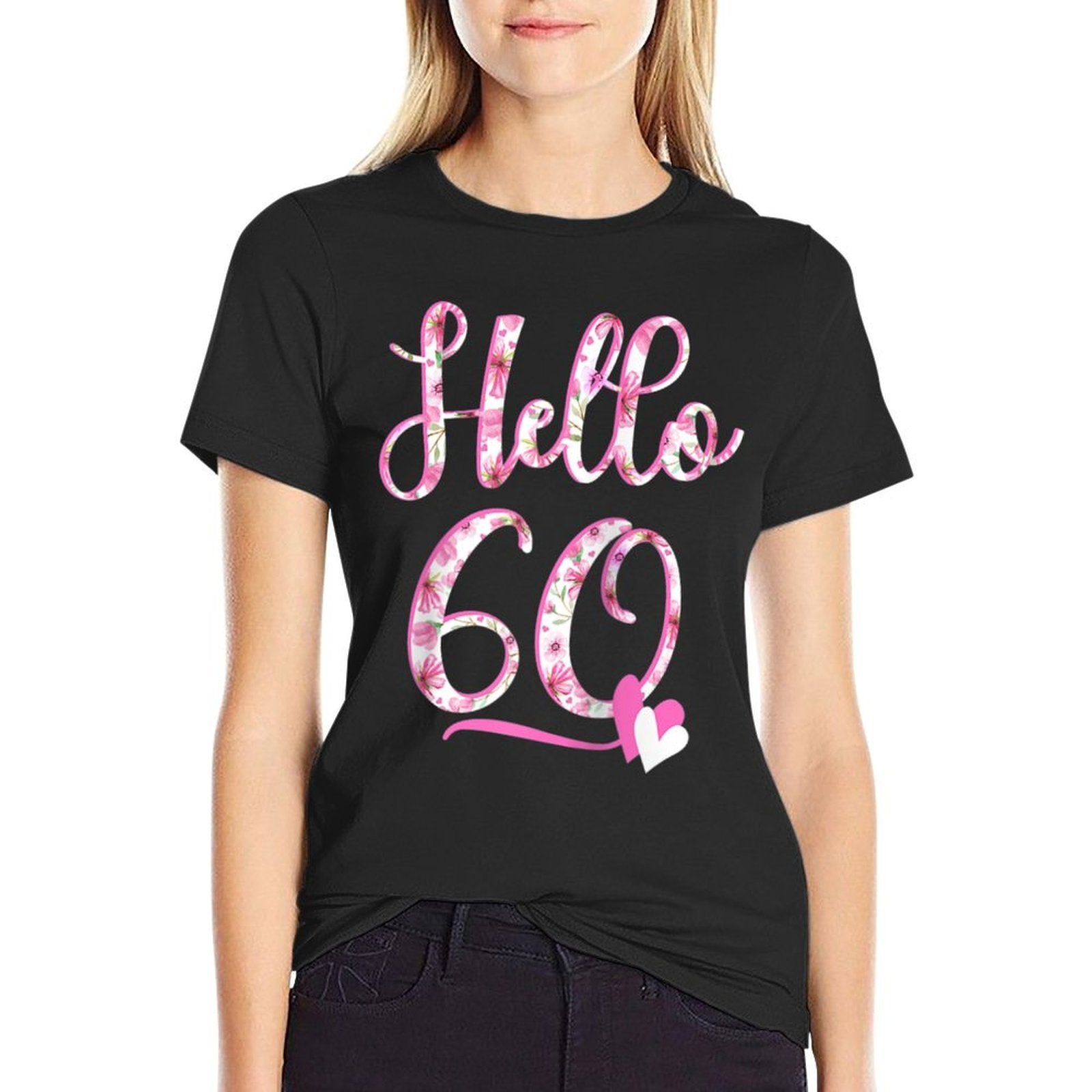 Hello Sixty 60 Years Old 60th Birthday Women's Gifts Flowers Raglan Baseball  Tagless Design T-Shirt