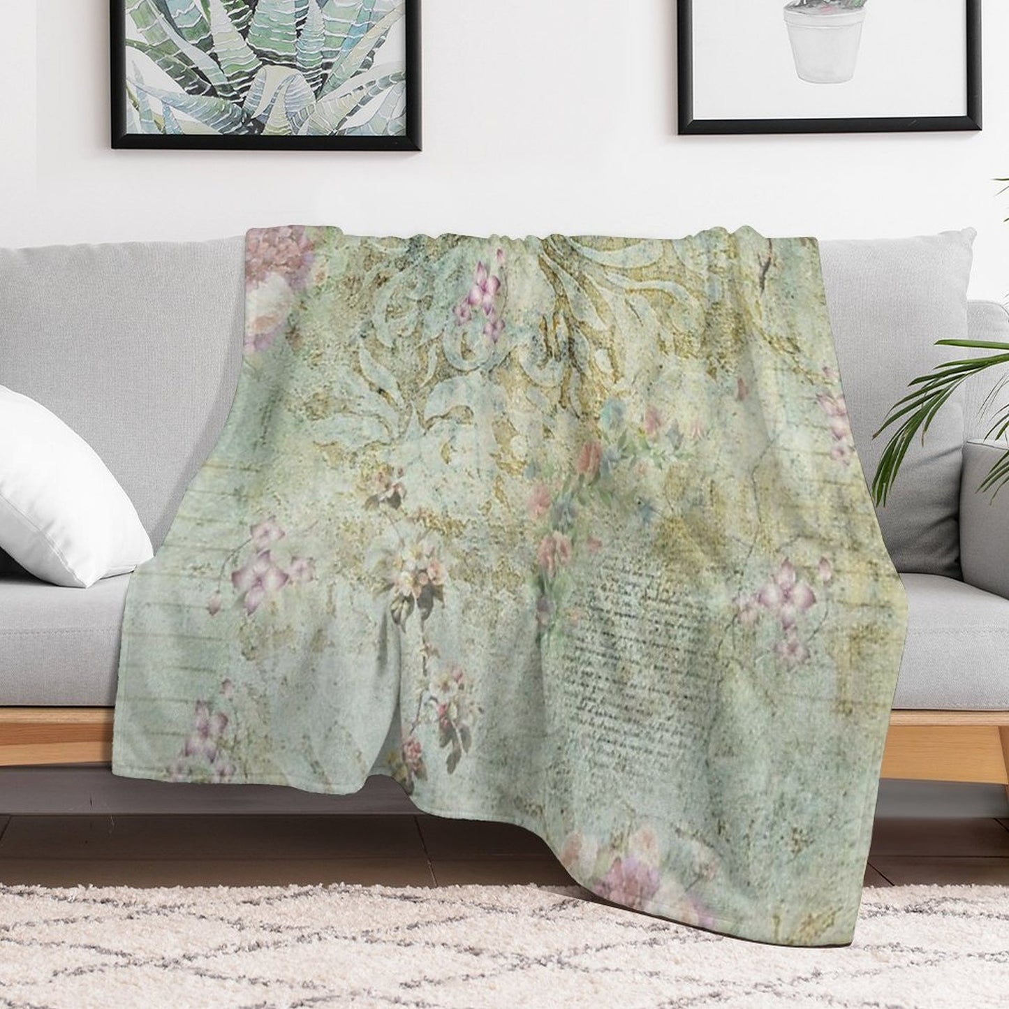 Vintage French Floral Wallpaper All-season Throw Blanket