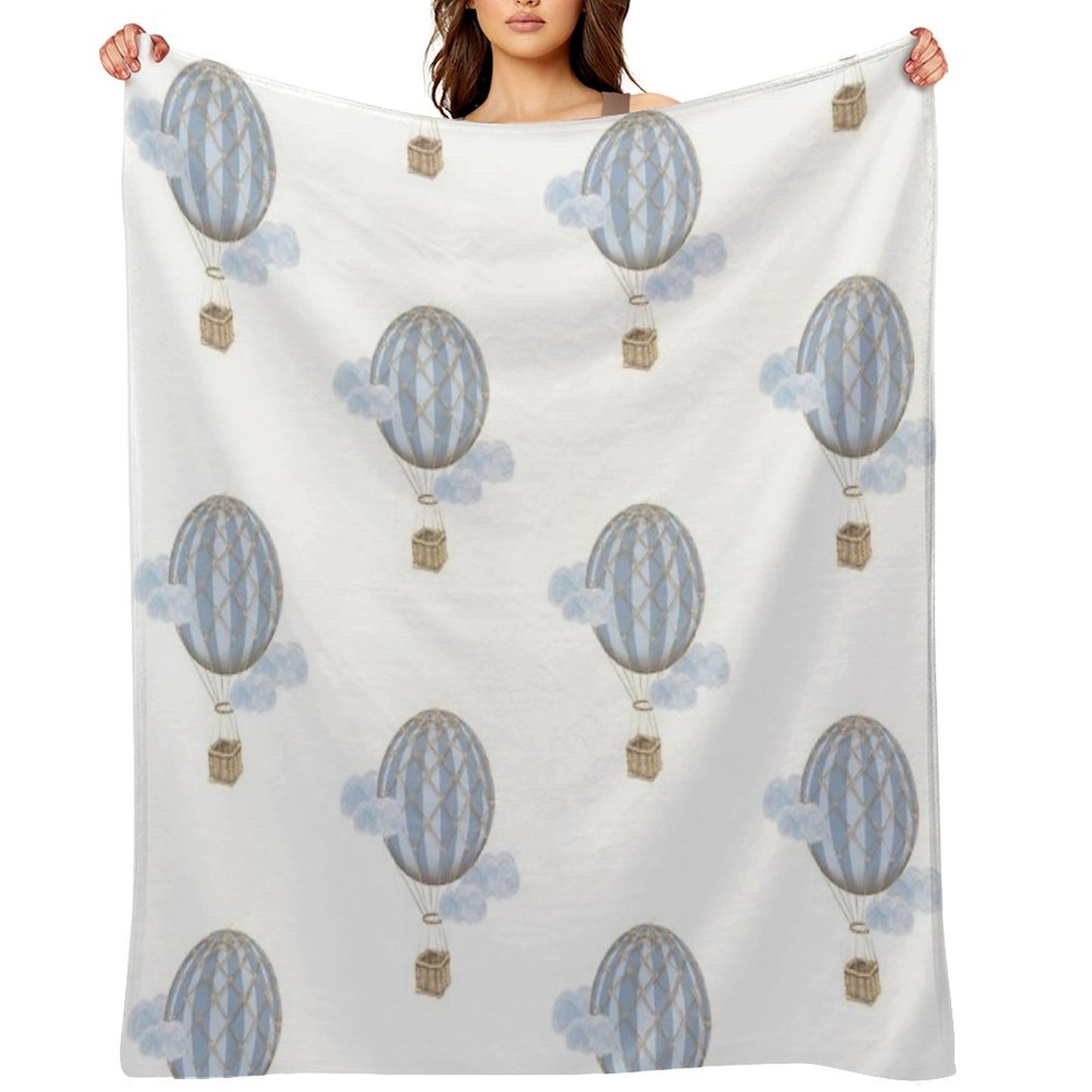 Blue Vintage Hot Air Balloon Sustainable Throw Blanket
