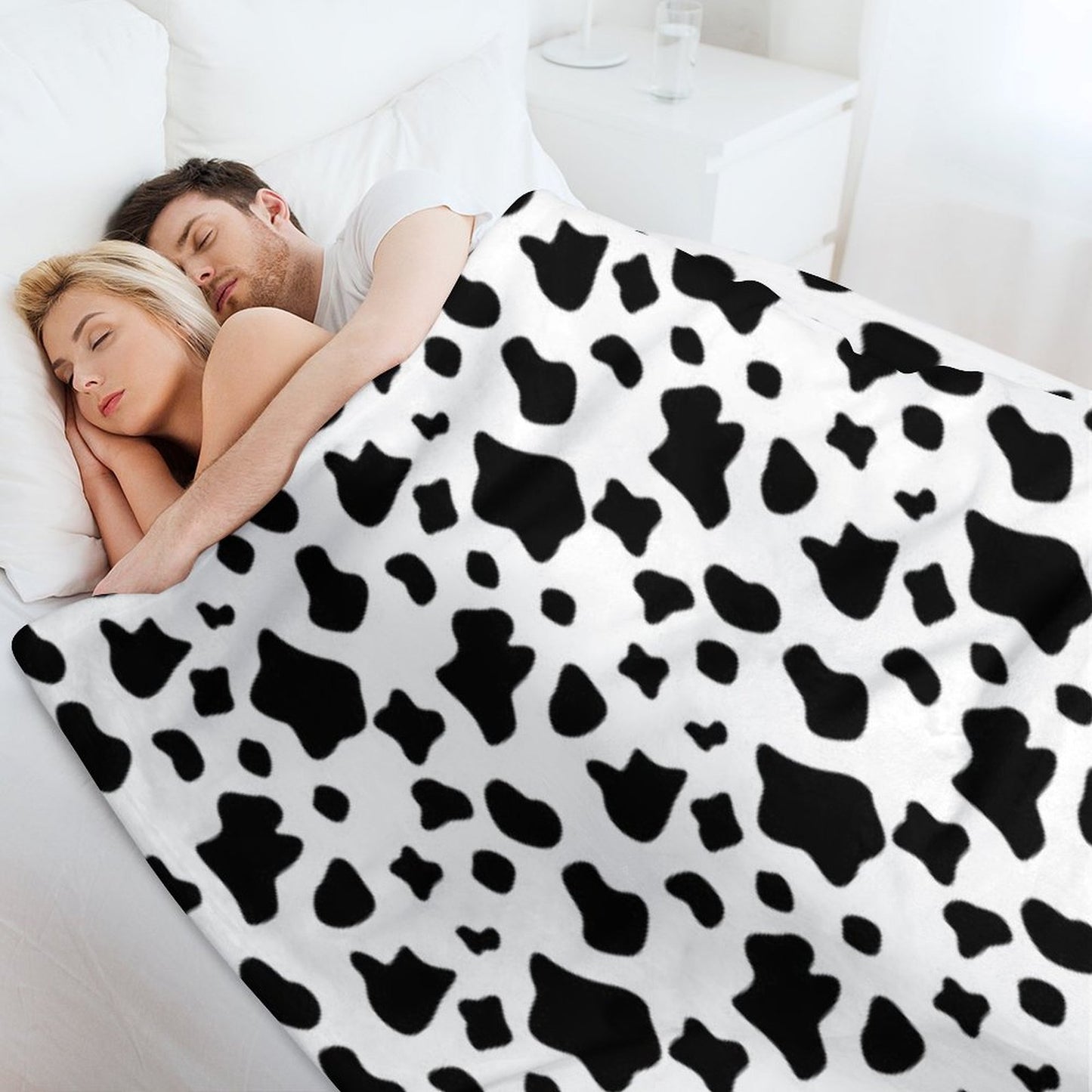 Black And White Cow Spots Pattern, Animal Fur Comfort Throw Blanket