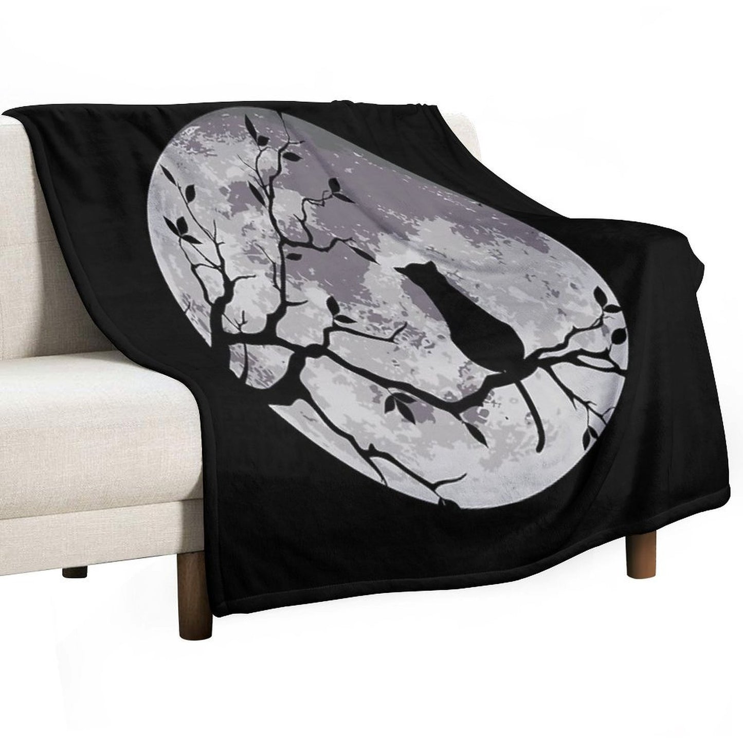 The Cat And The Moon Compact Throw Blanket