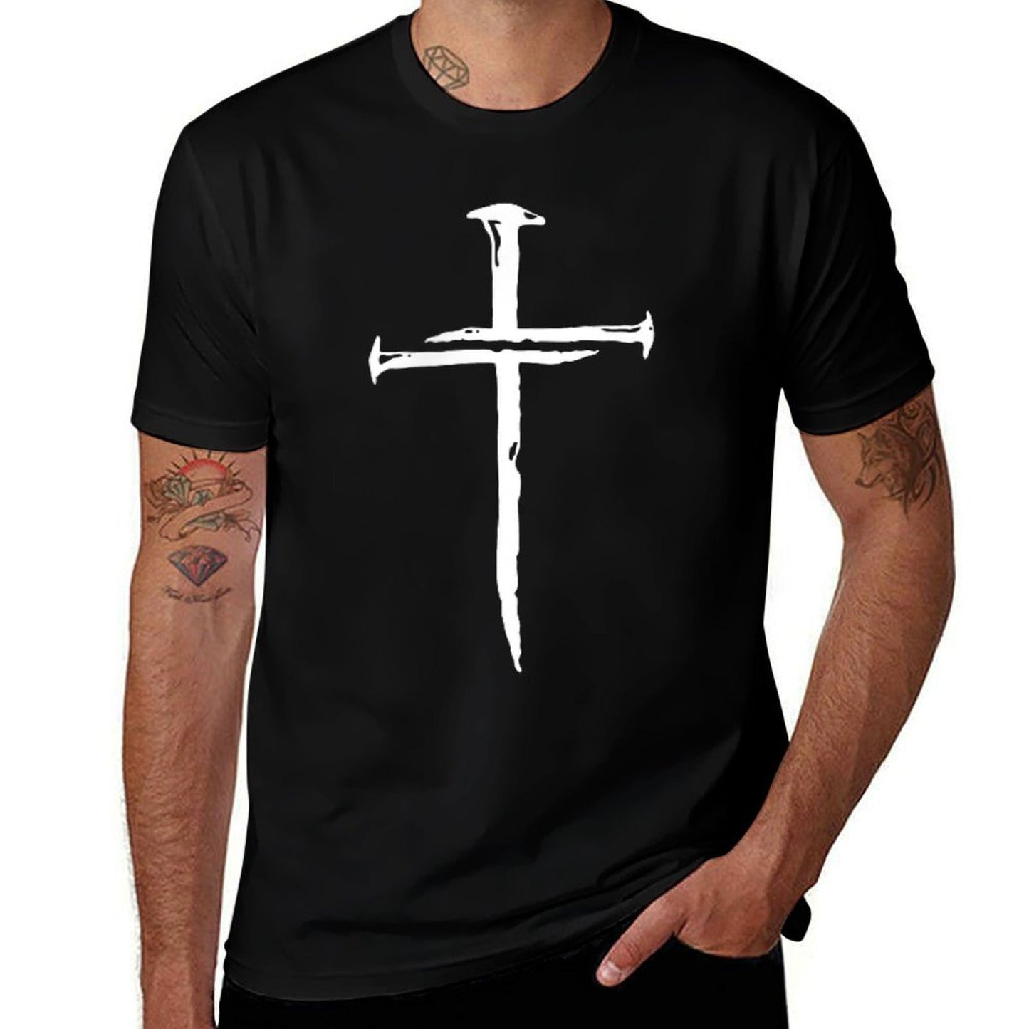 Modern Christian Faith Apparel Gifts Christian Minimalist Religious Jesus Christ Three Nails Cross Heathered Texture T-Shirt