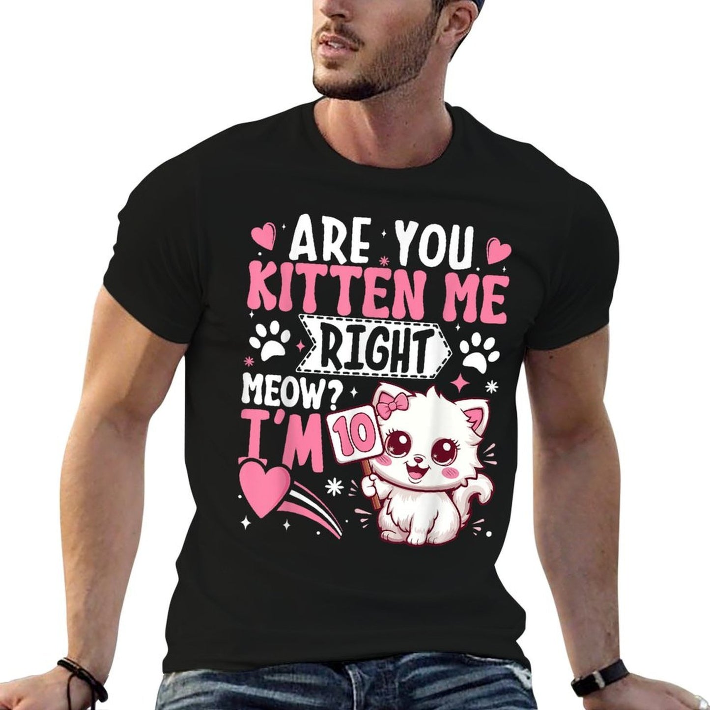 10th Birthday Girl 10 Year Old Kitten Cat Happy Bday Tagless Design T-Shirt