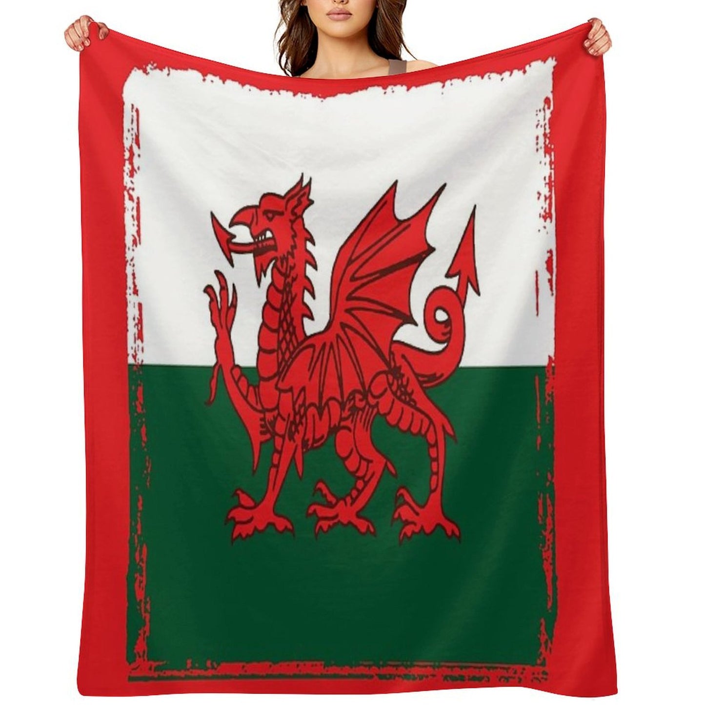 Y Ddraig Goch The Red Dragon Grunge Welsh Flag Travel-friendly Throw Blanket