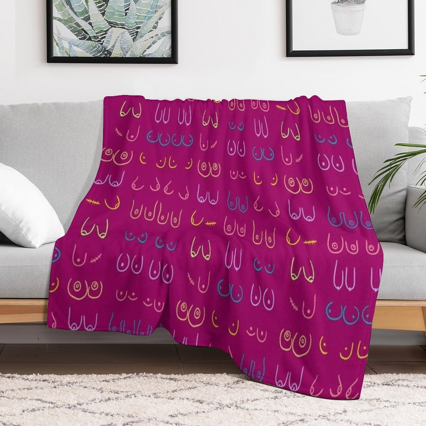 BOOBIES PASTEL PATTERN PINK Eco-conscious Throw Blanket