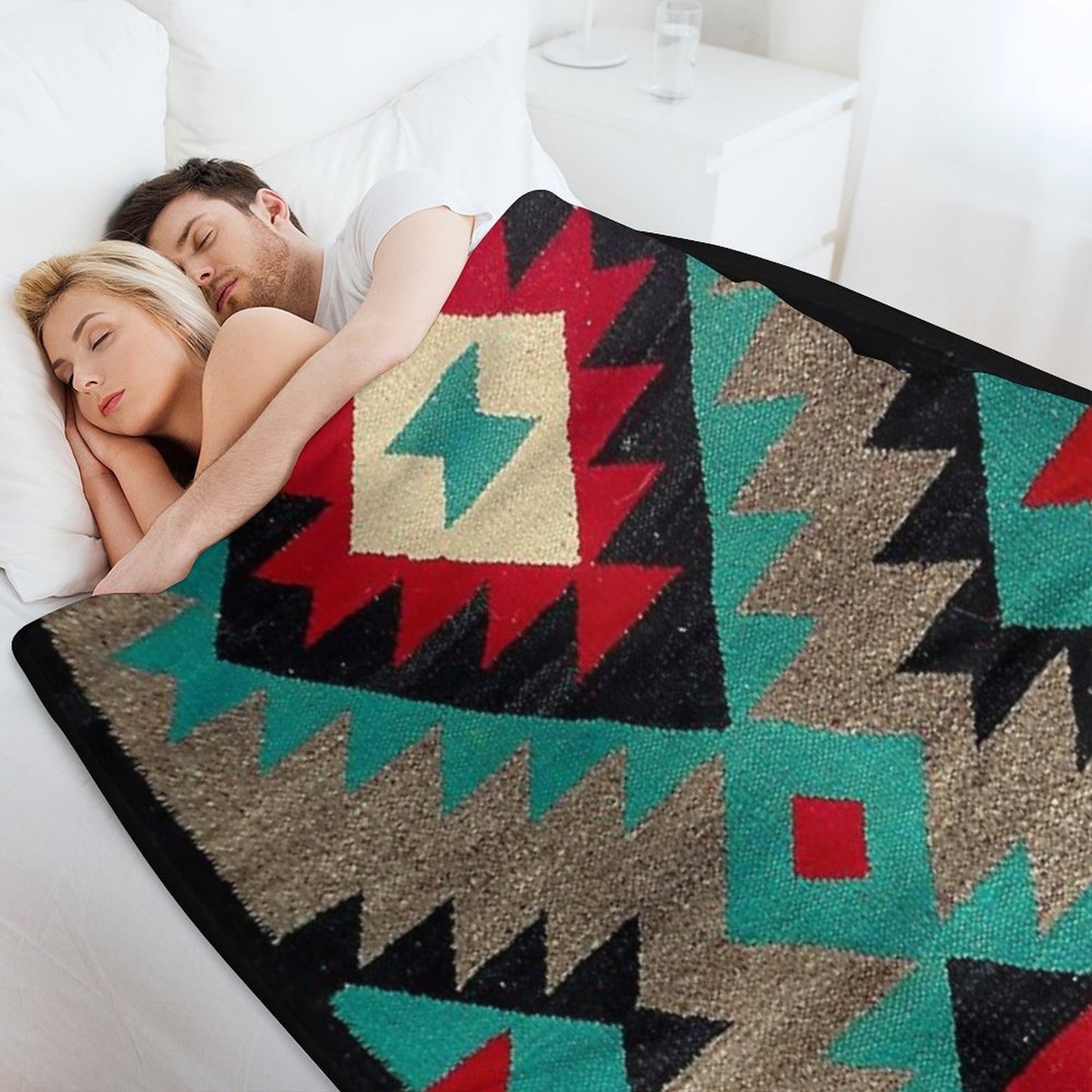 Navajo Blanket Pattern, Turquise, Red, Grey, Black Velvety-soft Throw Blanket