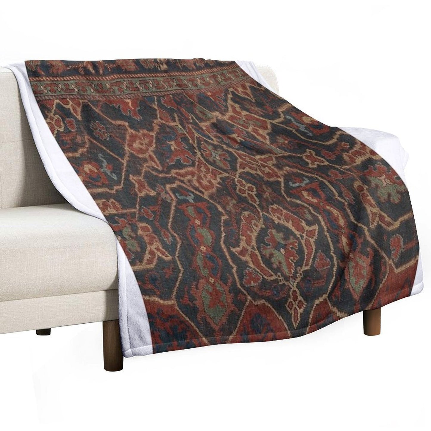 Boho Chic Dark II 17th Century Colorful Medallion Red Blue Green Brown Ornate Accent Rug Pattern Travel-friendly Throw Blanket