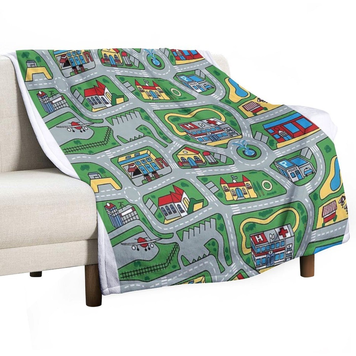 Car City Carpet Road Rug 90s Nostalgic Toy Premium Throw Blanket