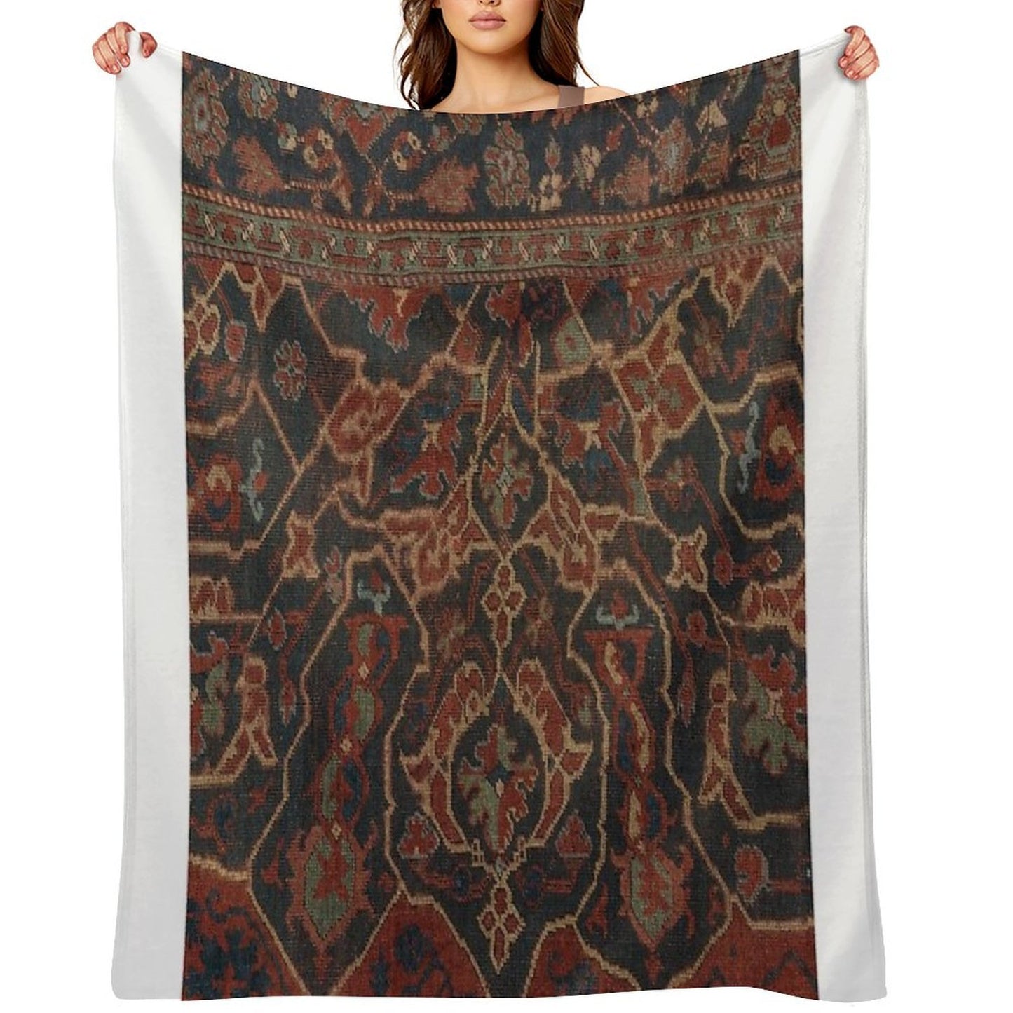 Boho Chic Dark II 17th Century Colorful Medallion Red Blue Green Brown Ornate Accent Rug Pattern Travel-friendly Throw Blanket