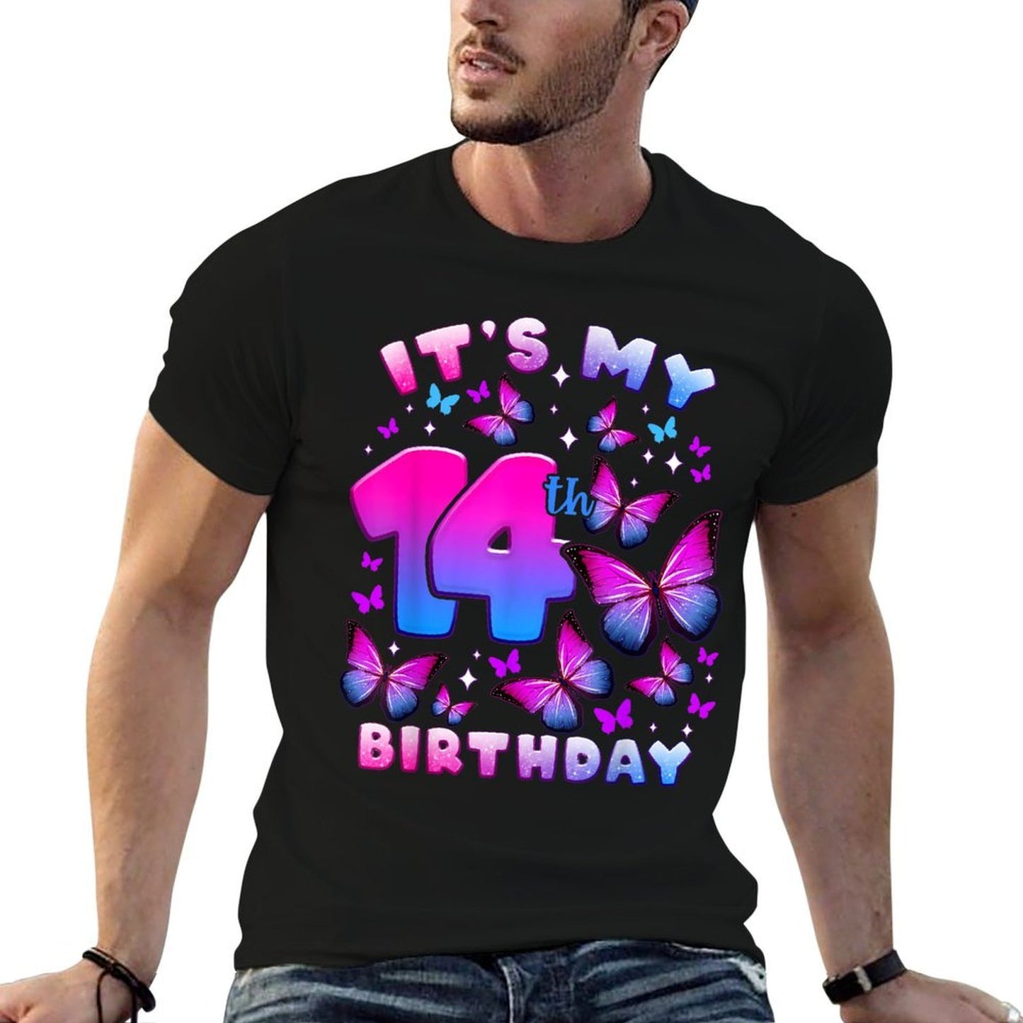 Birthday Girl 14 Year Old, Butterfly, Number 14 Relaxed-fit T-Shirt