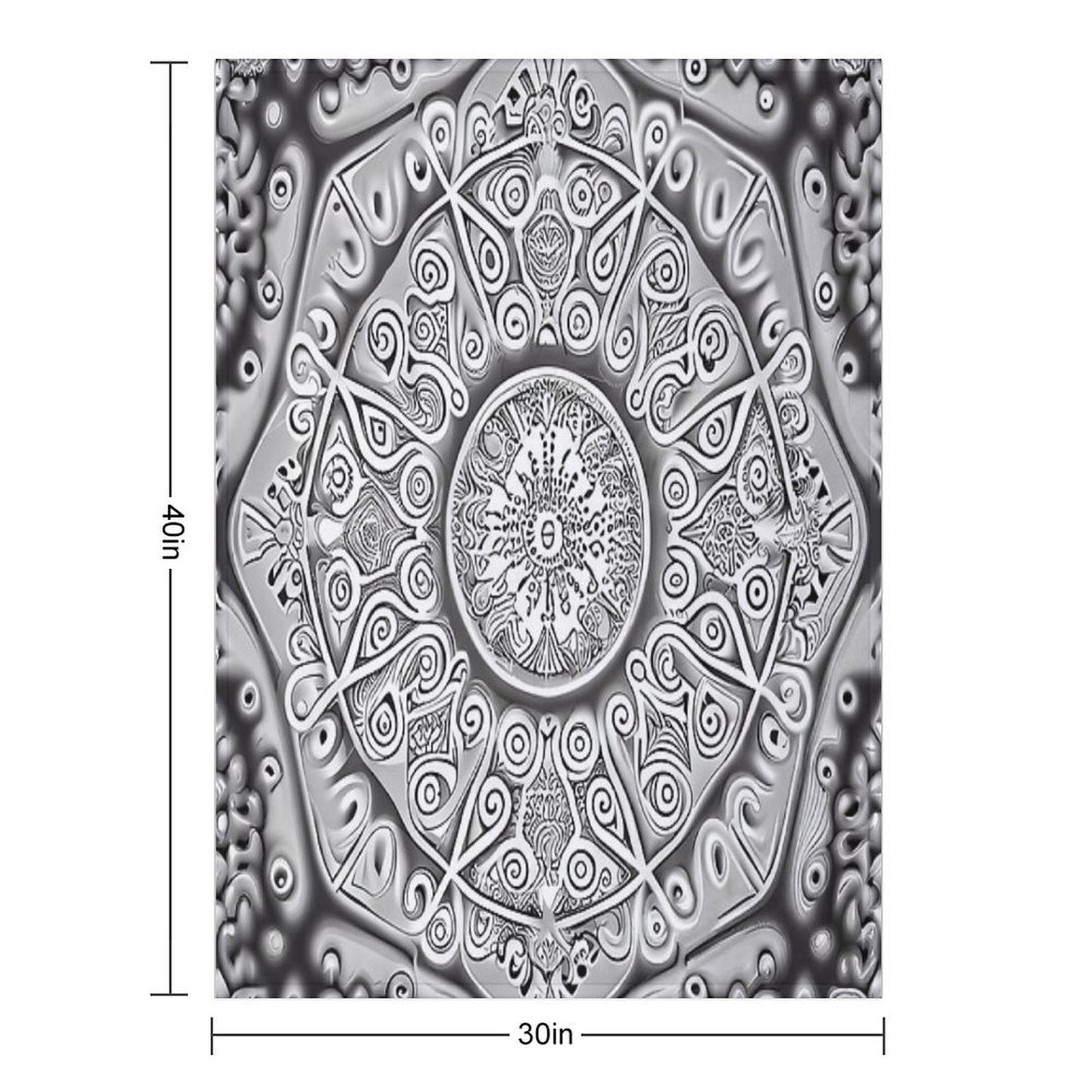 Symmetrical Monochromatic New Traditional Pattern Digital Painting Travel-friendly Throw Blanket