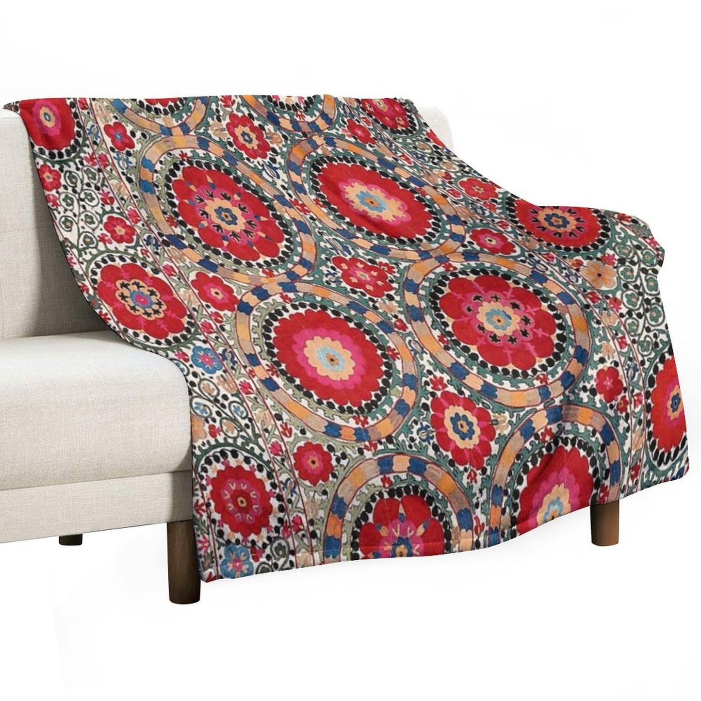 Karabag Suzani Uzbekistan Embroidery Print Wrinkle-free Throw Blanket