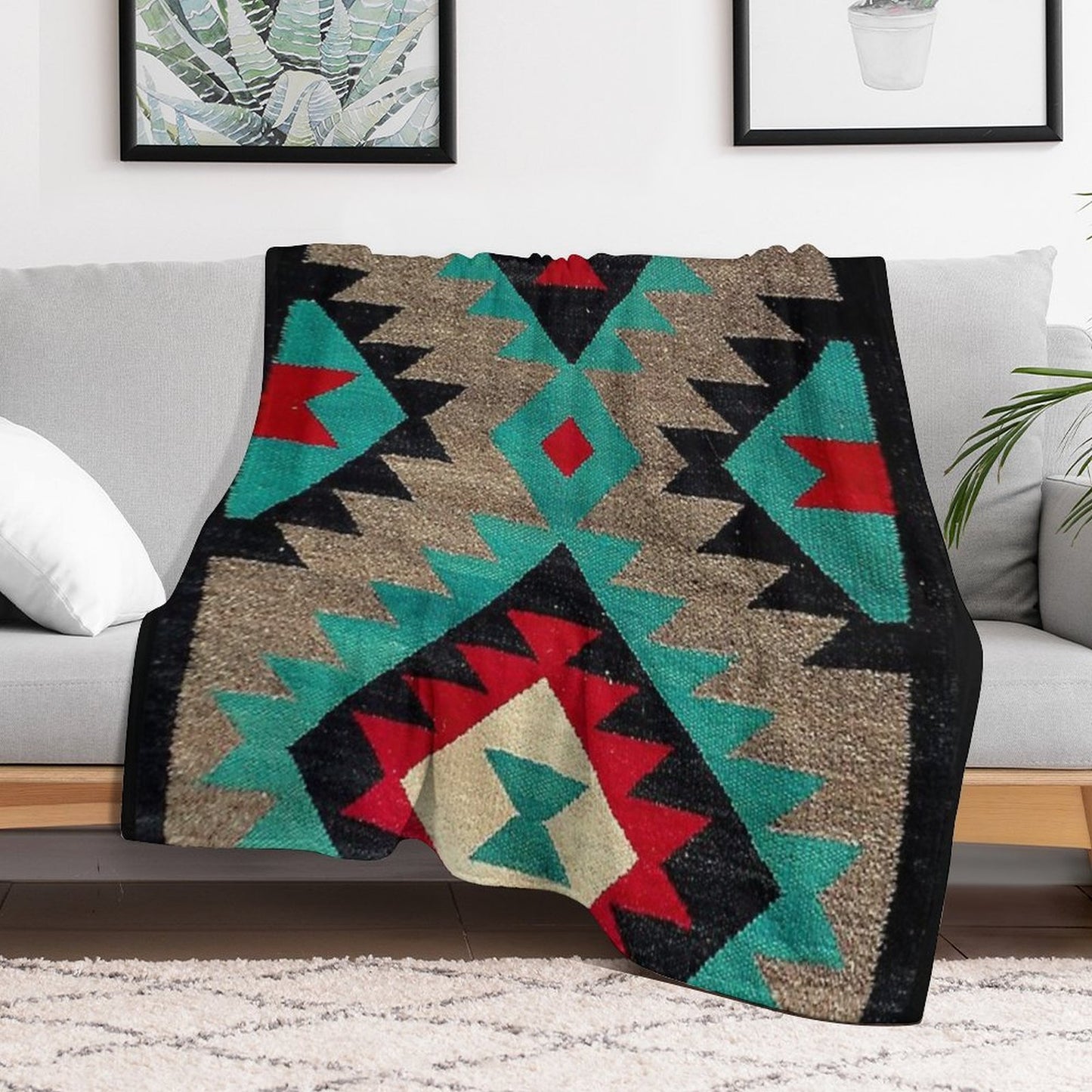 Navajo Blanket Pattern, Turquise, Red, Grey, Black Velvety-soft Throw Blanket