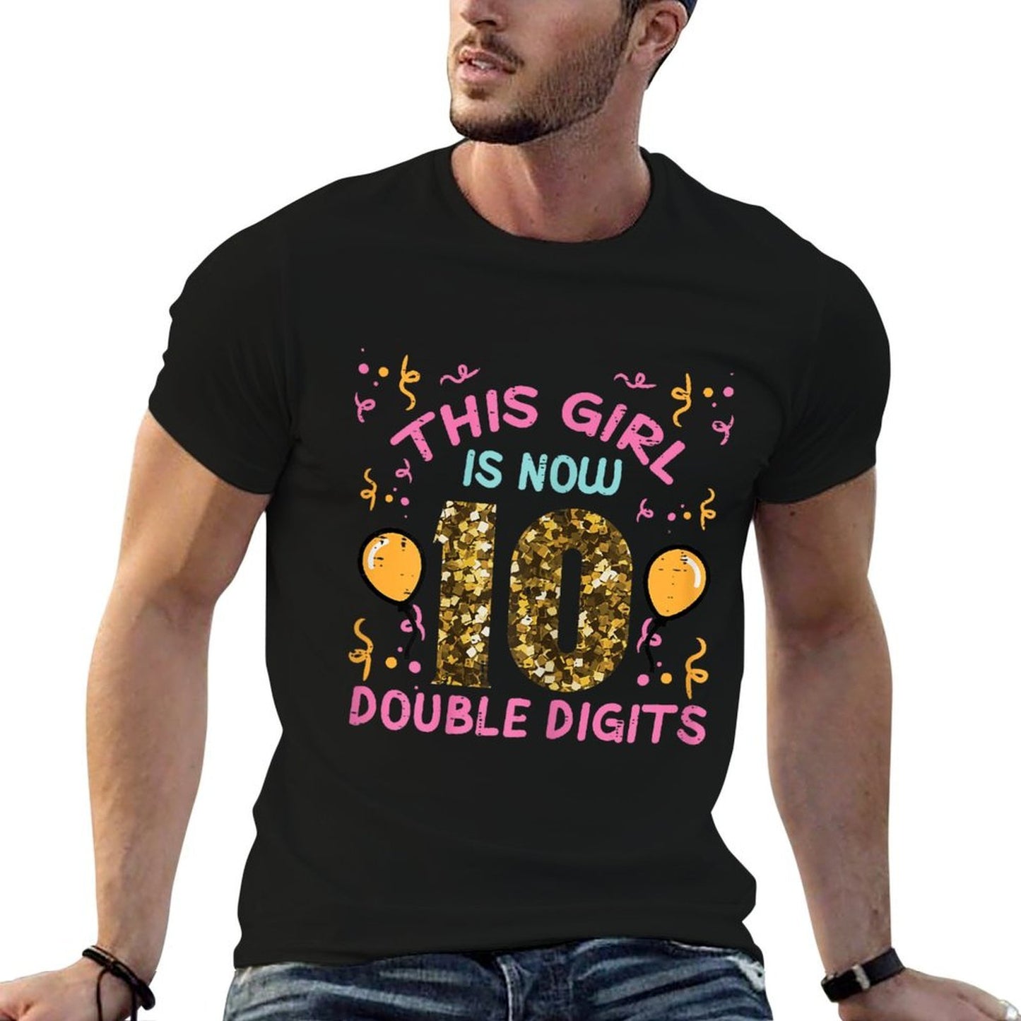 10th Birthday This Girl Now Double Digits 10 Years Old Bday Heathered Texture T-Shirt