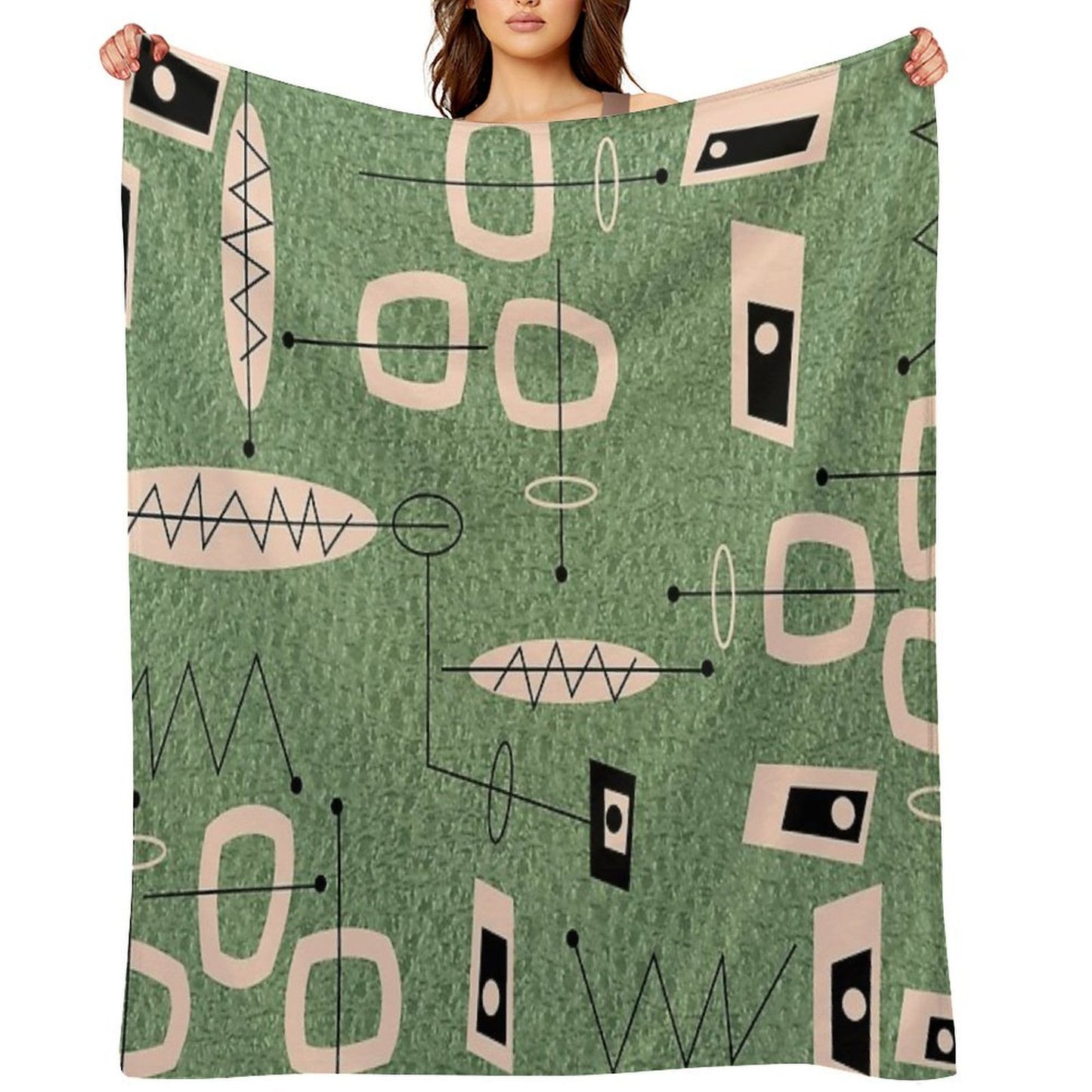 Mid-Century Modern Green Abstract Anti-pilling Throw Blanket