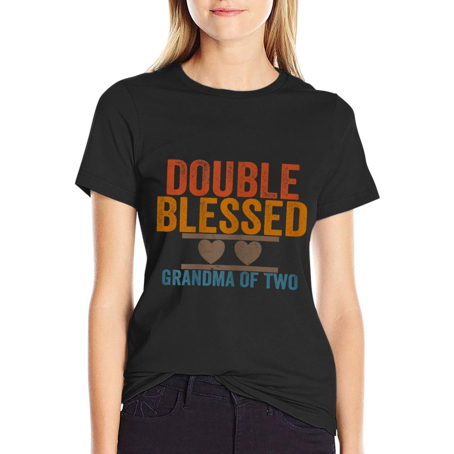 Double Blessed Grandma Of Two Grandkids Blessed Grandmother Heathered Texture T-Shirt