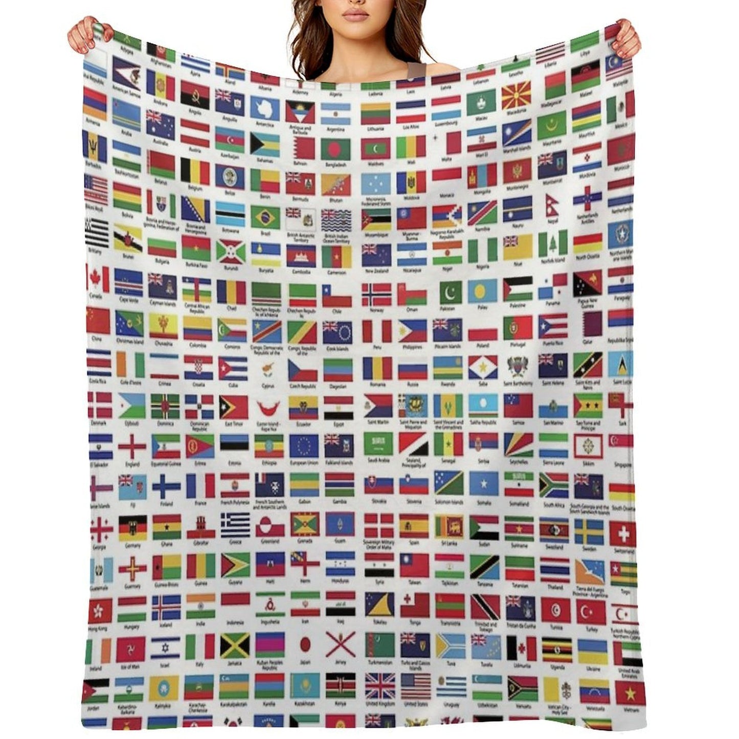 World Flags with Country Names Plush Throw Blanket