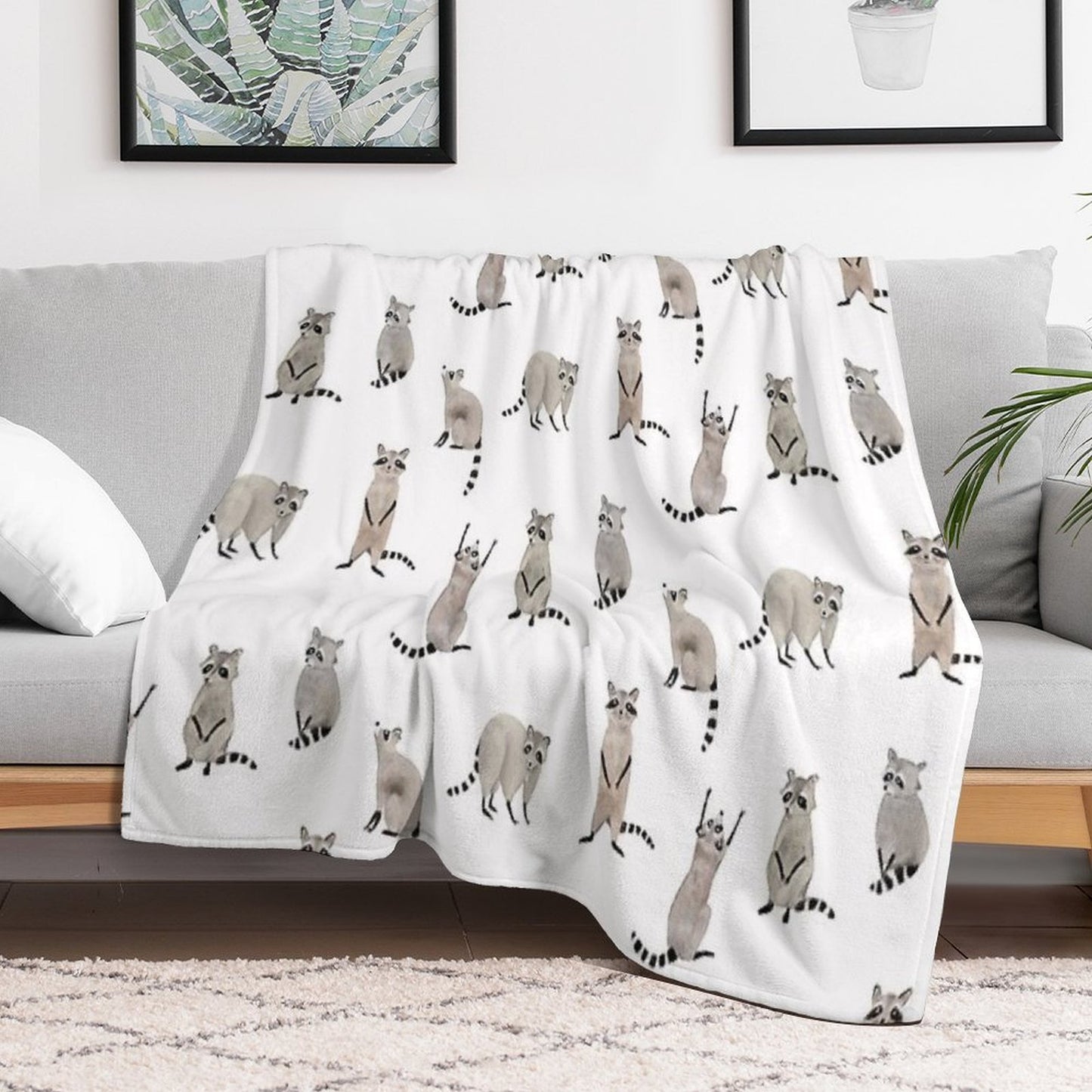 Raccoon Pattern Eco-conscious Throw Blanket