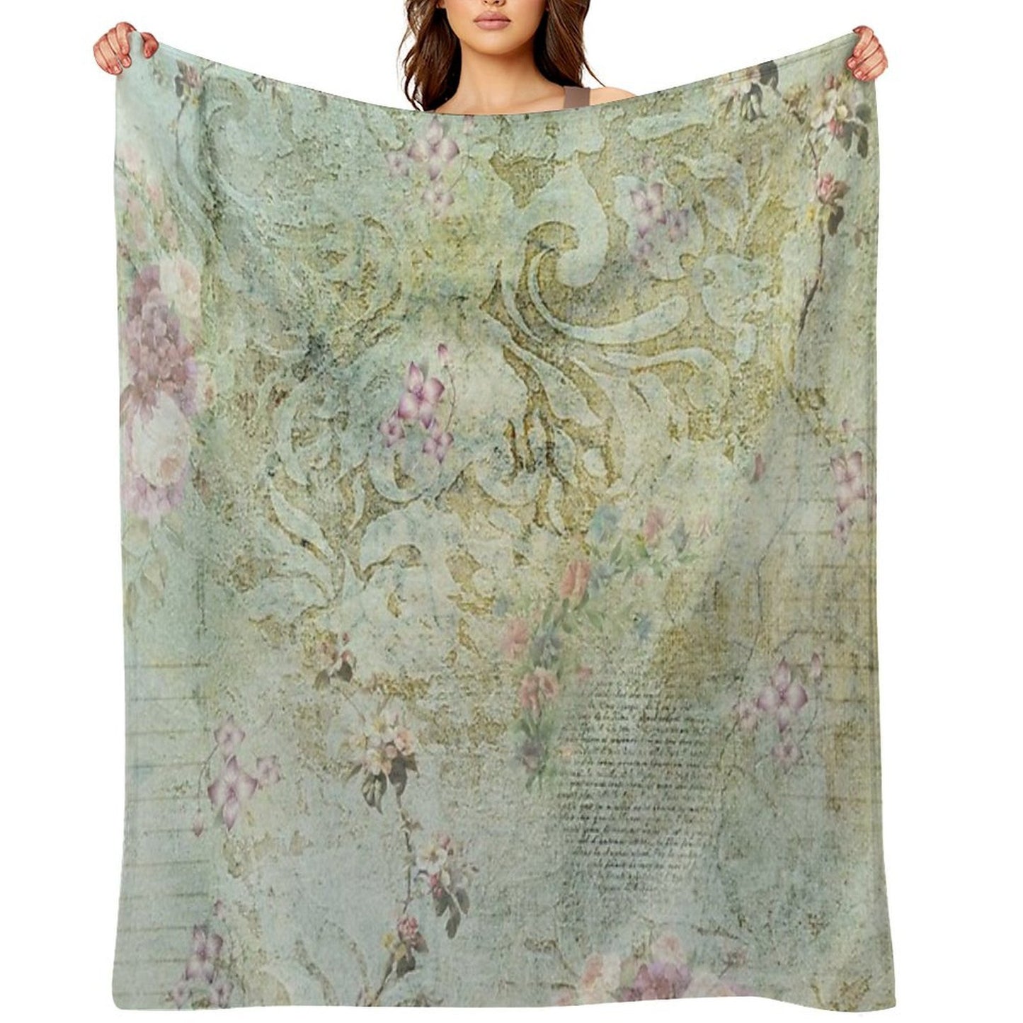 Vintage French Floral Wallpaper All-season Throw Blanket