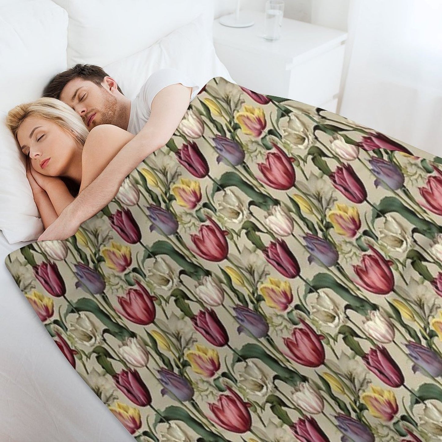 Tulip Tile 13 Goblet of Springtime Sunshine in A Blooming Rainbow of Spiraling Blooms Sustainable Throw Blanket