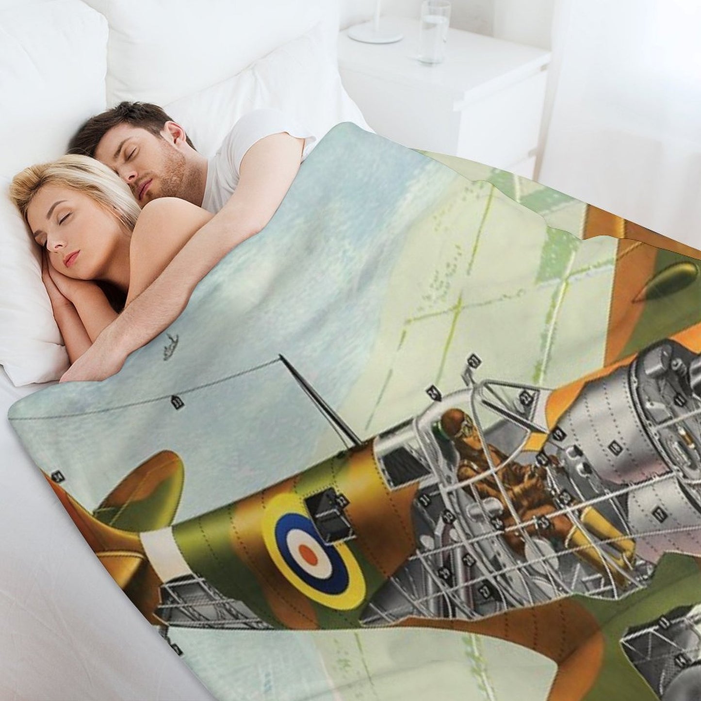 WWII British Spitfire Fighter Travel-friendly Throw Blanket
