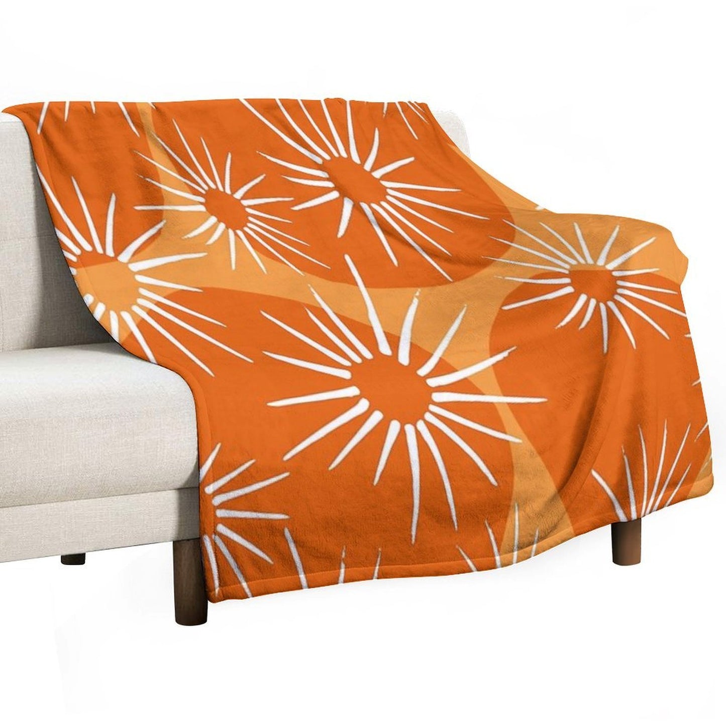 Mid-Century Modern 1950's Orange Sunburst Pattern Velvety-soft Throw Blanket