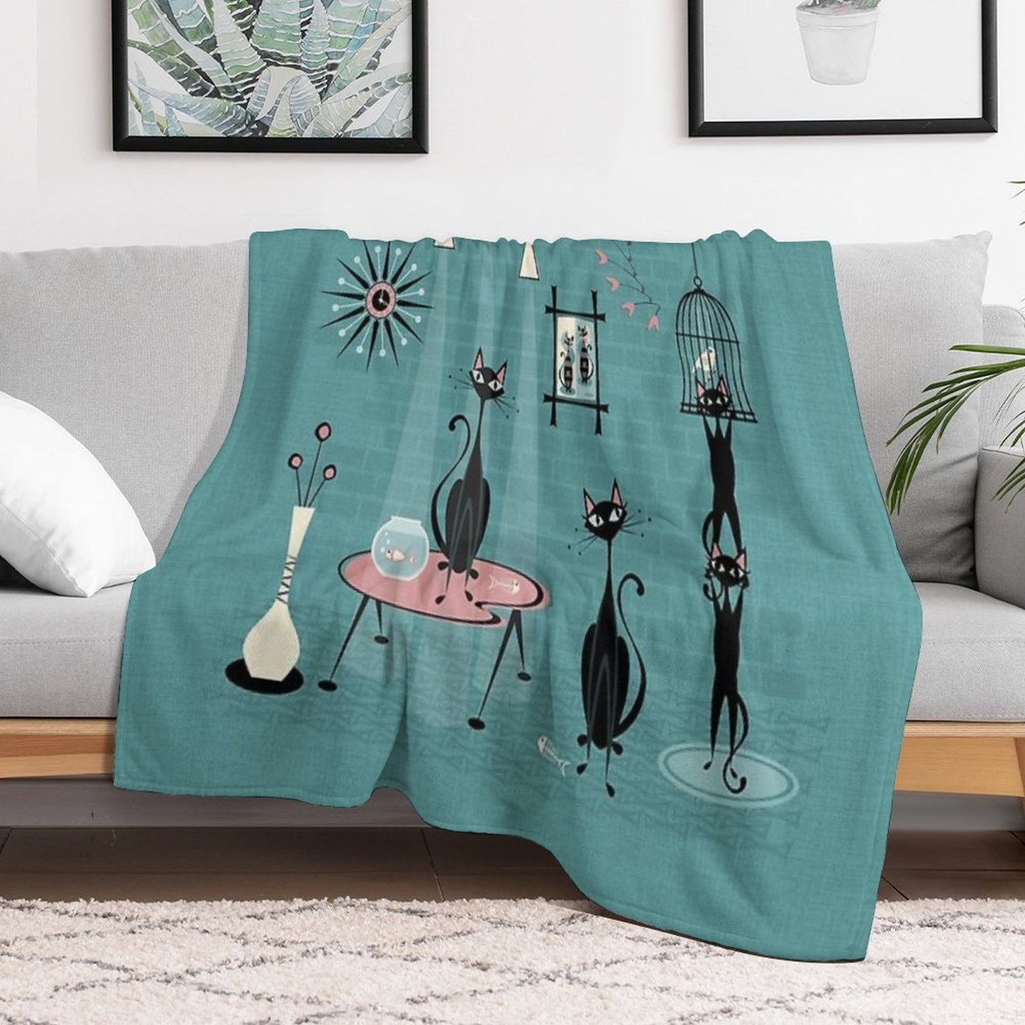 Mid Century Kitty Mischief III ©studioxtine Quick-dry Throw Blanket