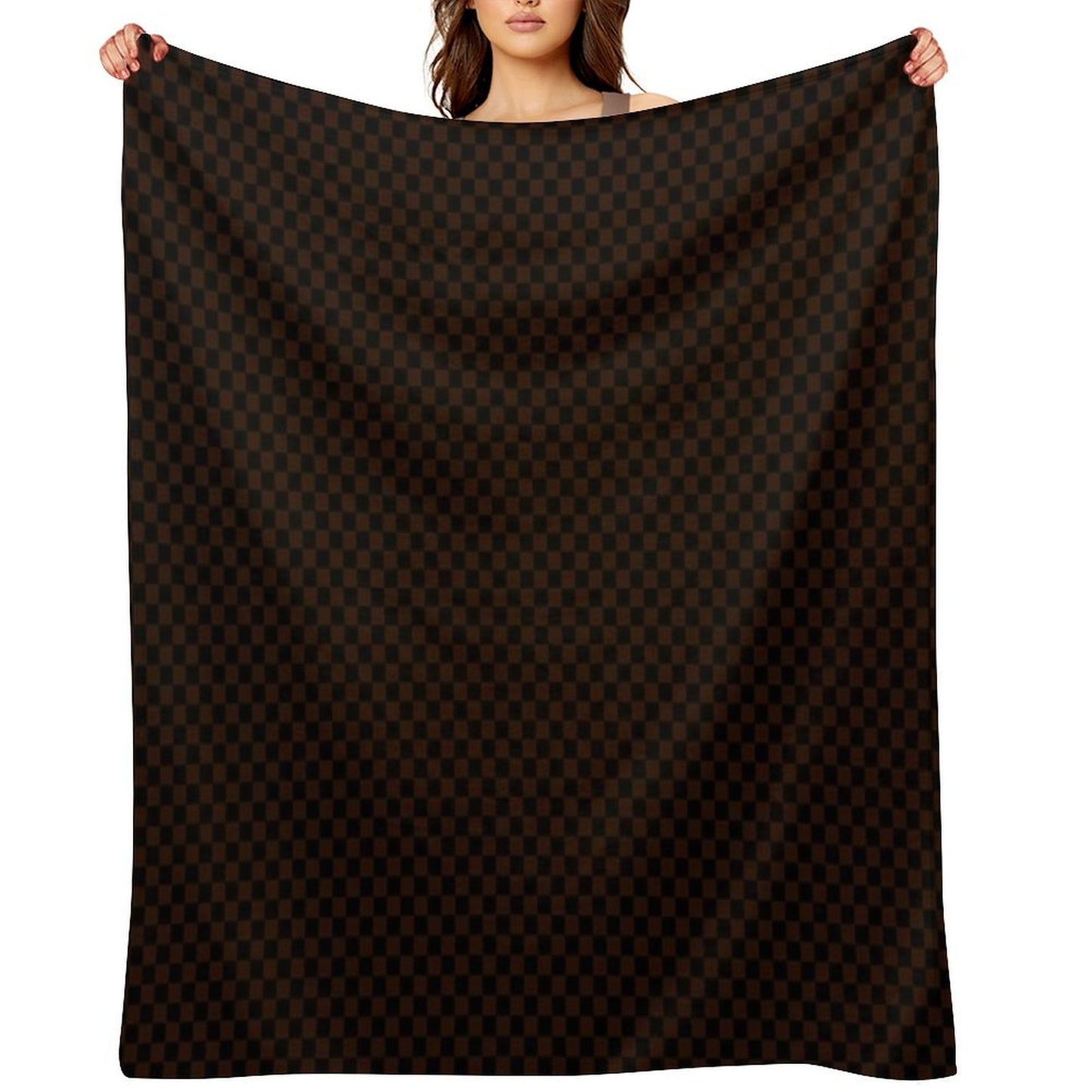 Checkers - Dark Brown And Black Pattern Mat Lightweight Throw Blanket