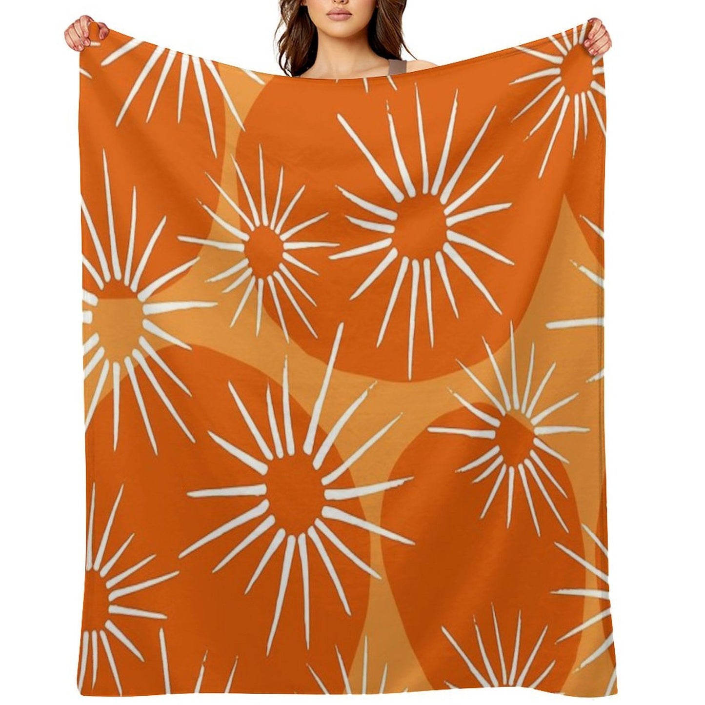 Mid-Century Modern 1950's Orange Sunburst Pattern Velvety-soft Throw Blanket
