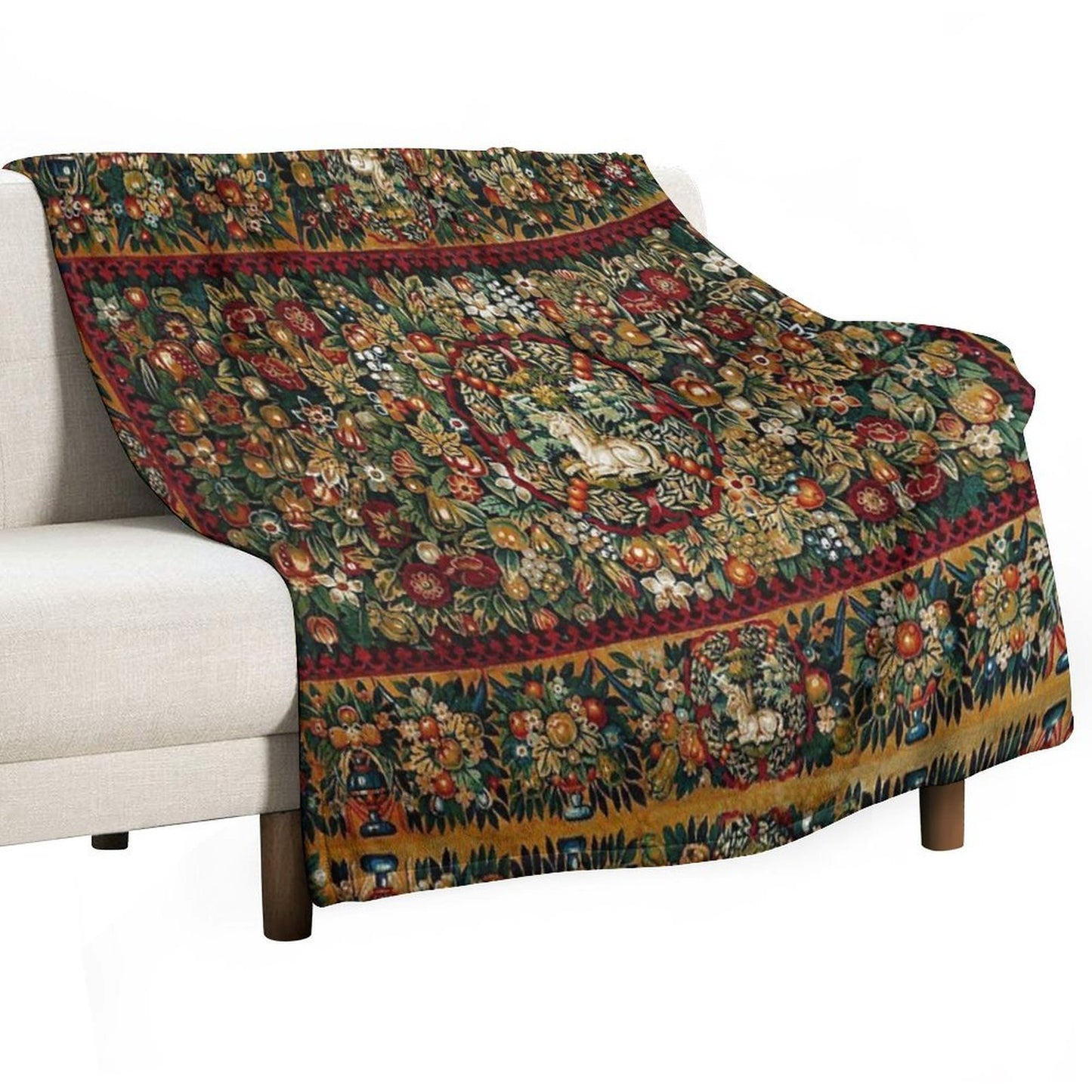 Medieval Unicorn Floral Tapestry Velvety-soft Throw Blanket