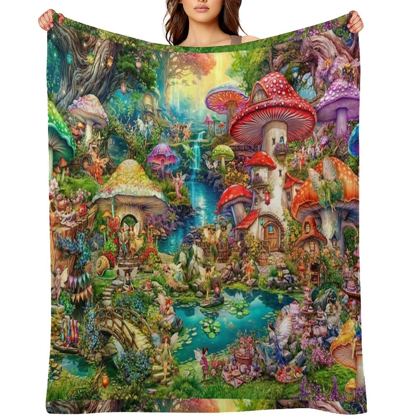 Merry Mushroom Village Picnic All-season Throw Blanket