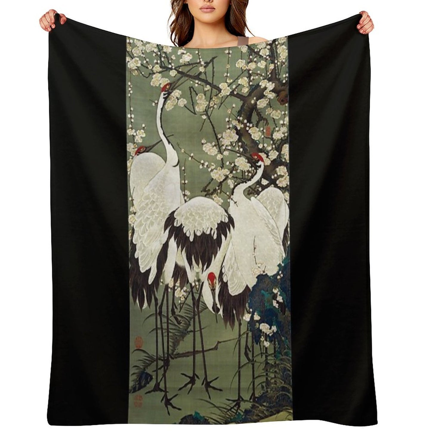 Favourite Artist - Plum Blossoms And Cranes - Ito Jakuchu Premium Throw Blanket