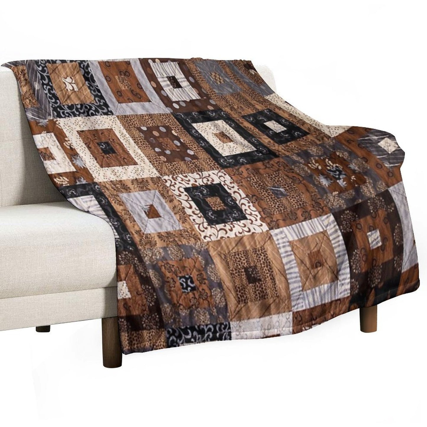 Classic Retro Brown Quilted Patchwork Quilting Pattern Mosaic Motif Multi-functional Throw Blanket