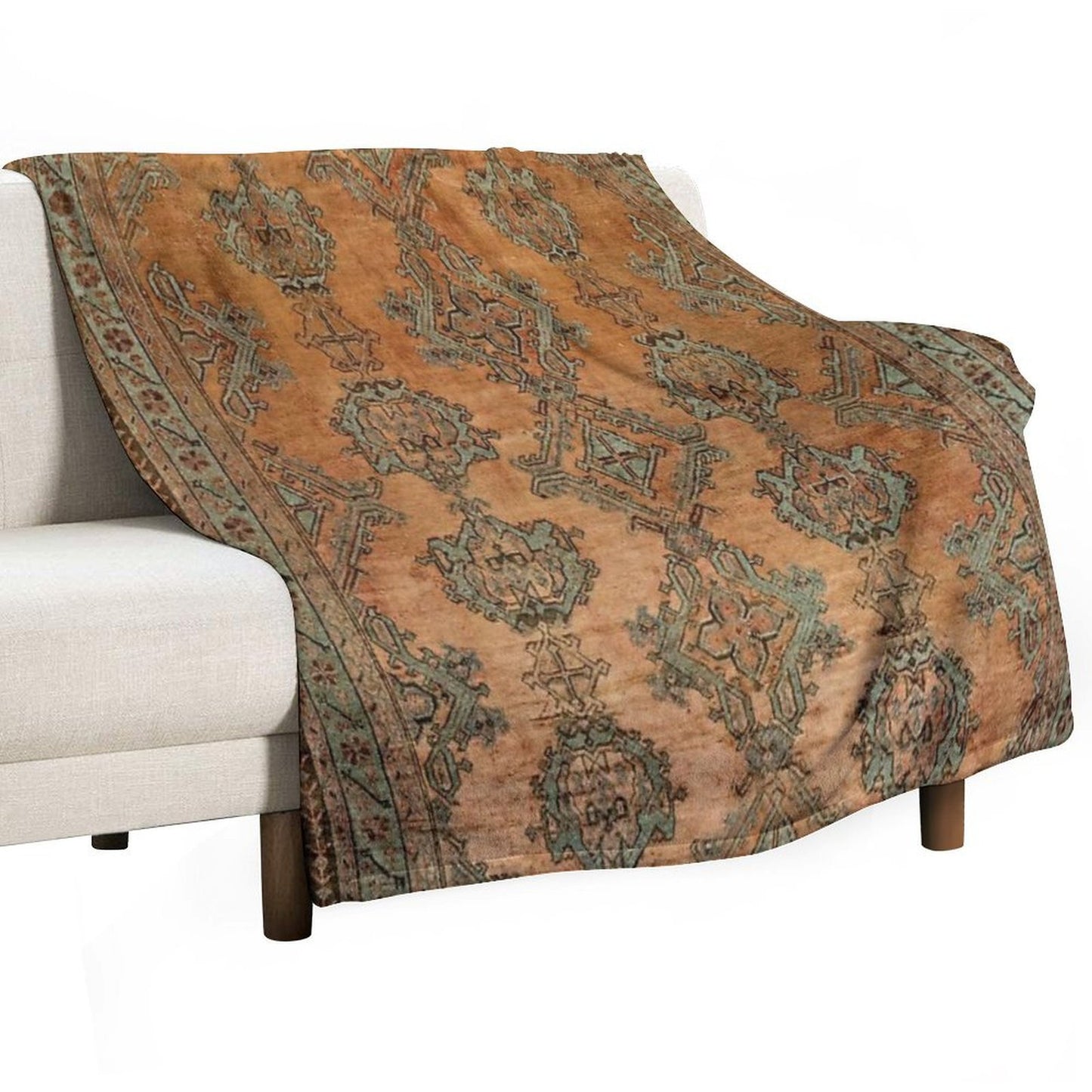 Antique Turkish Oushak Rug Print Multi-functional Throw Blanket