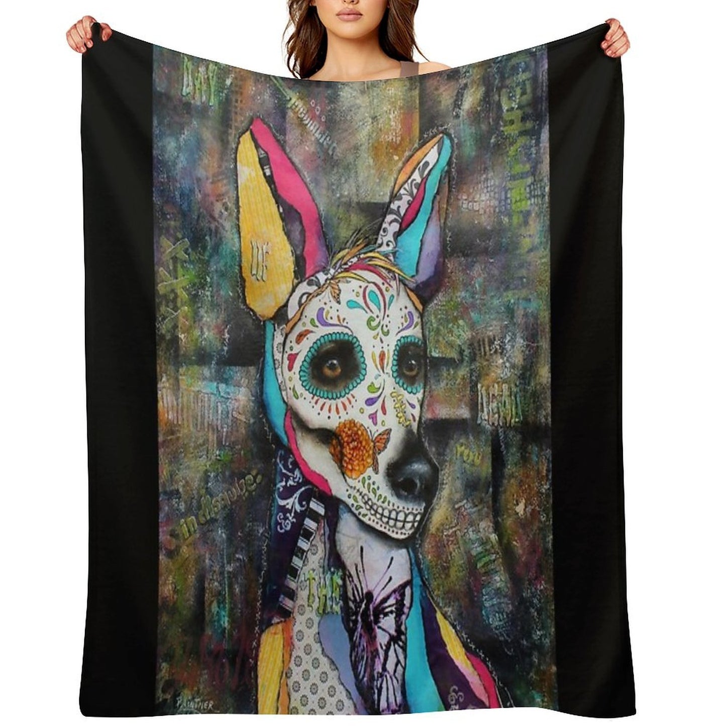 Xolo Mexican Hairless Dog Day of The Dead Gift-ready Throw Blanket