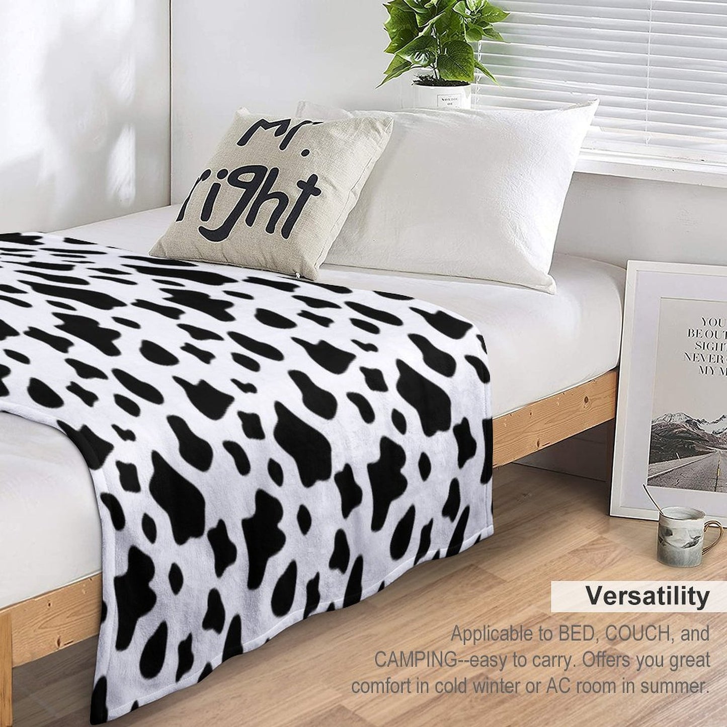 Black And White Cow Spots Pattern, Animal Fur Comfort Throw Blanket