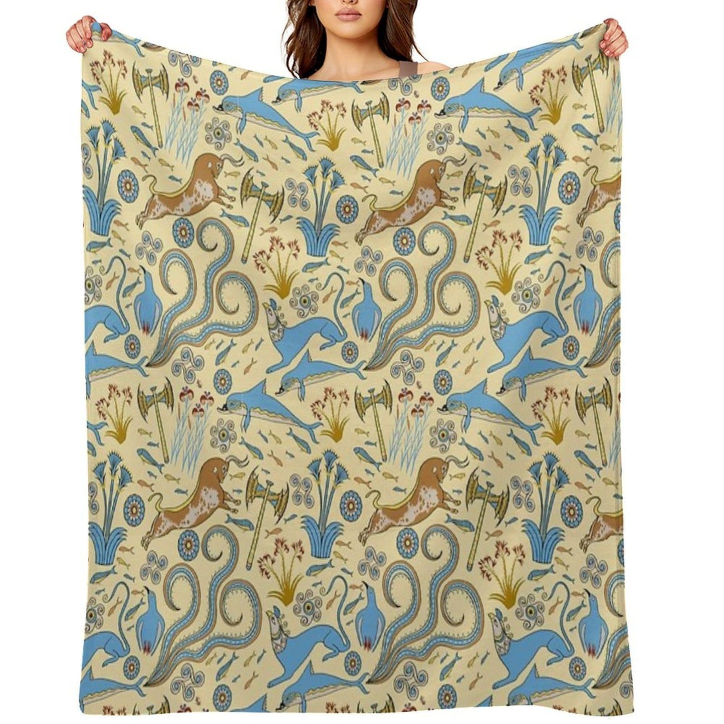 Minoan Fresco Motifs Pattern Shrink-resistant Throw Blanket