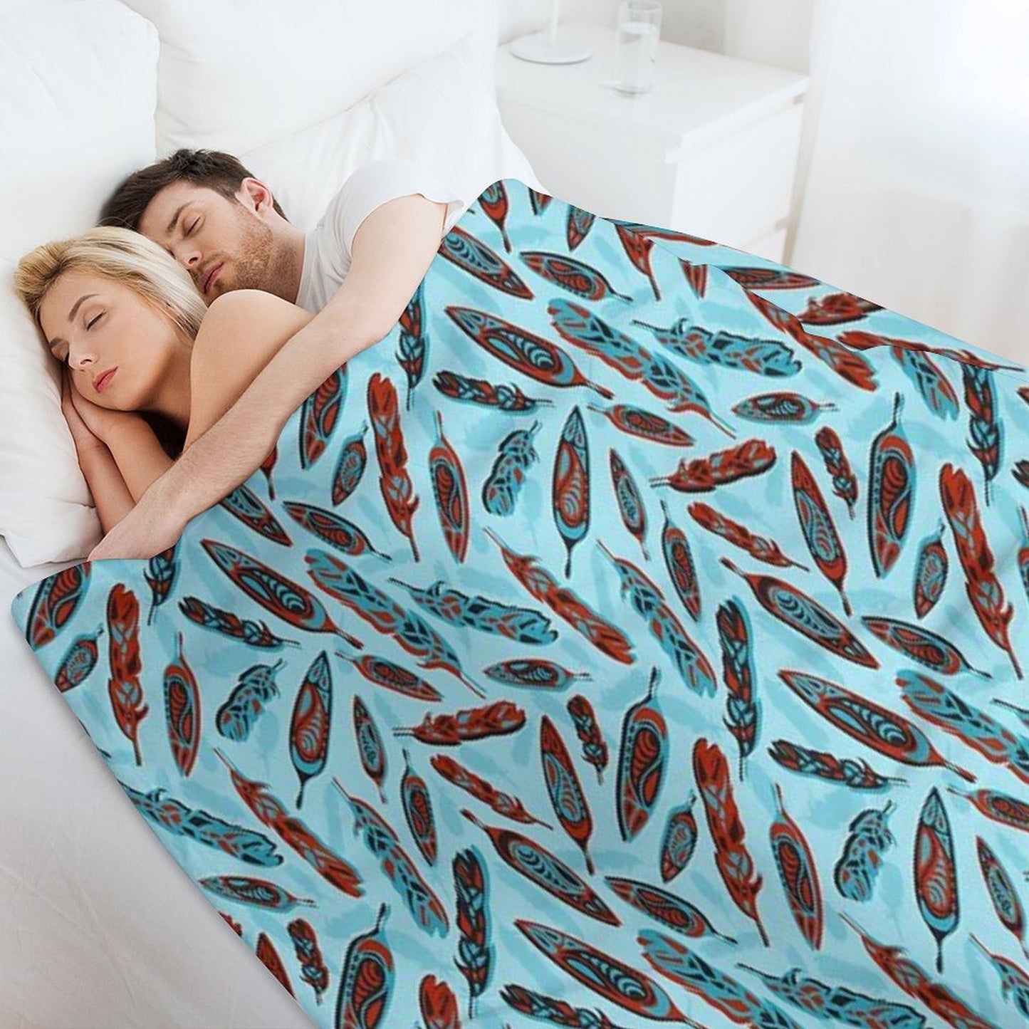 Tlingit Feathers - Blue Travel-friendly Throw Blanket