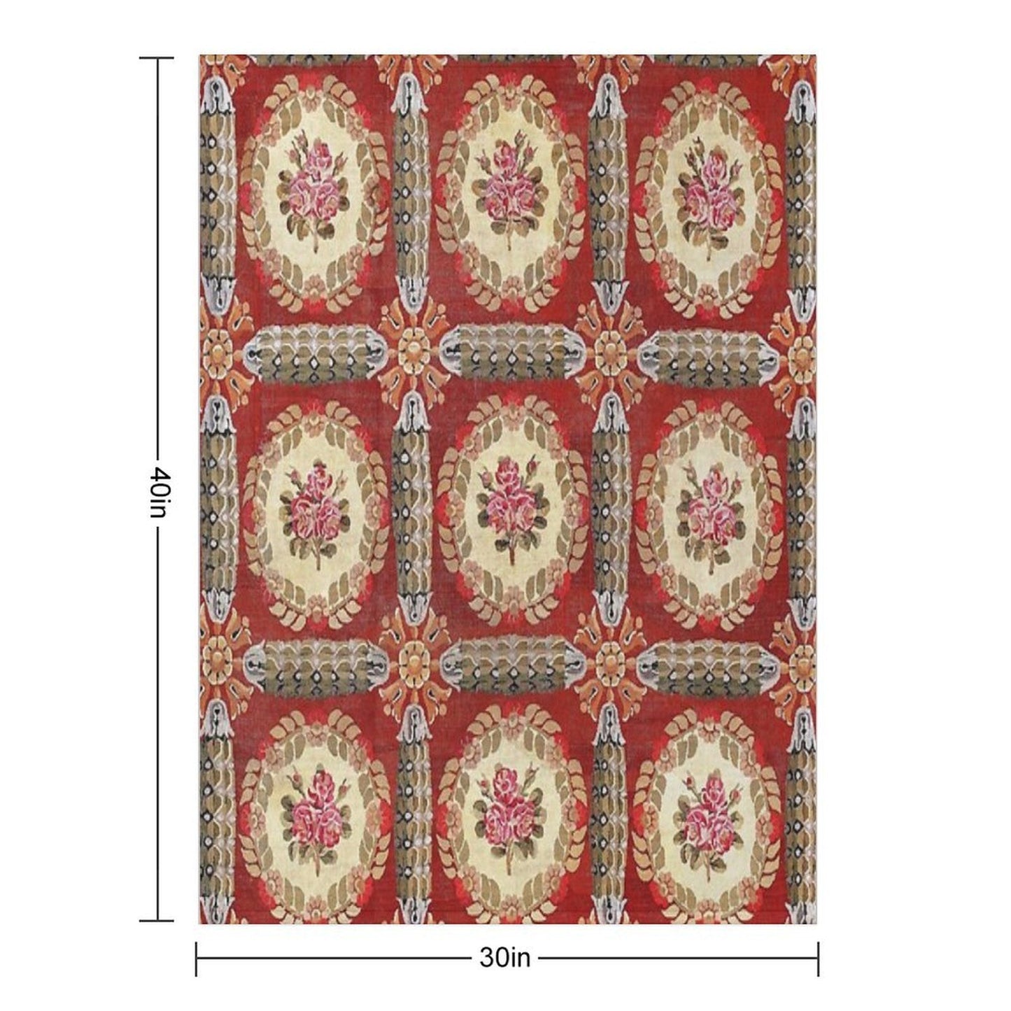 Aubusson 19th Century French Rug Print Velvety-soft Throw Blanket