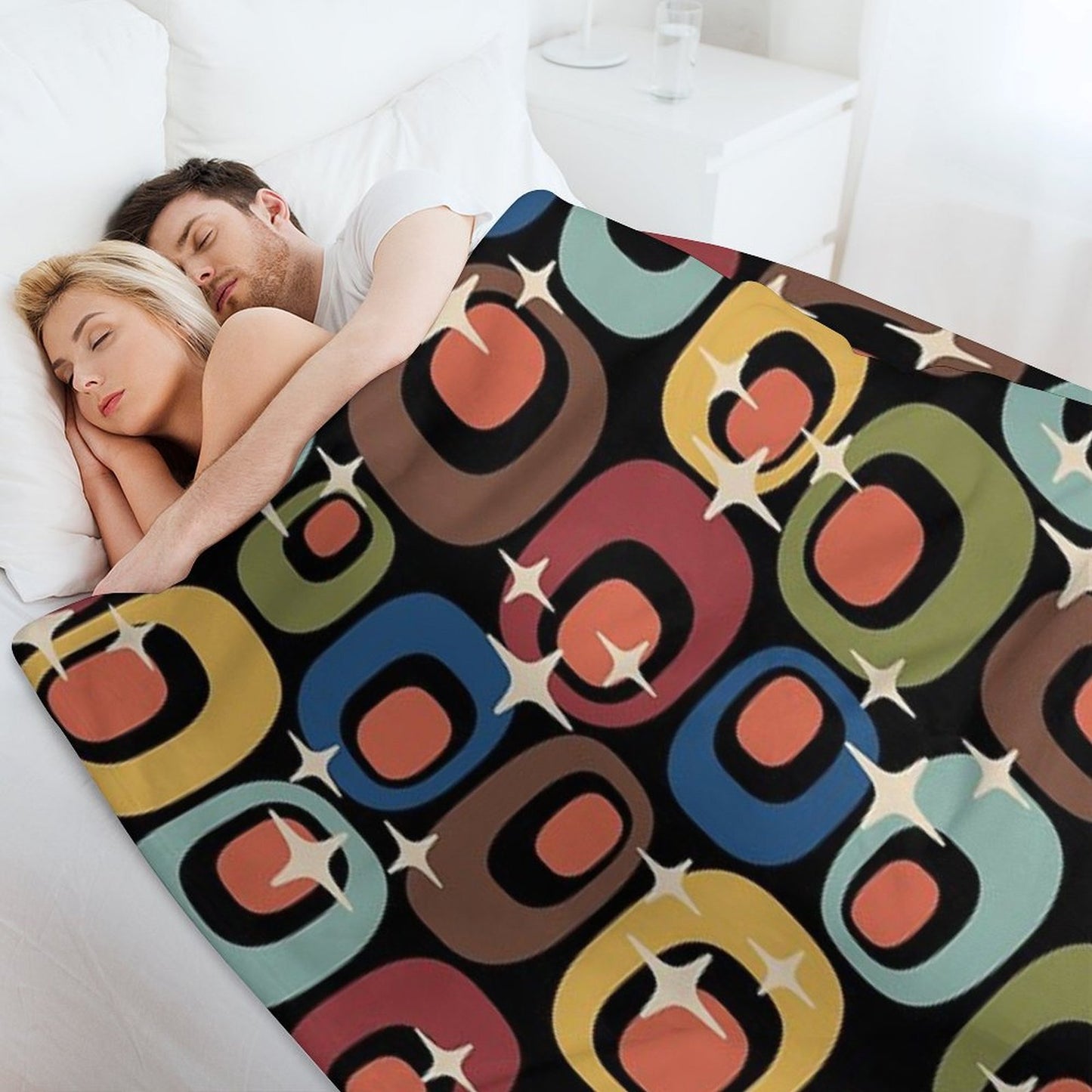 Mid-Century Modern Atomic Abstract Pattern Travel-friendly Throw Blanket