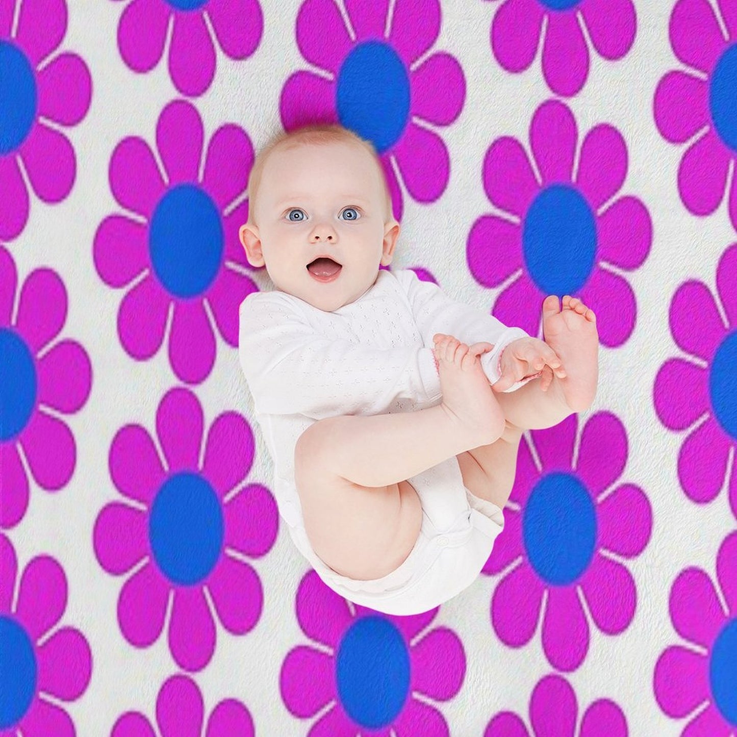 Pink Blue Hippie Flower Power Daisy Eco-conscious Throw Blanket