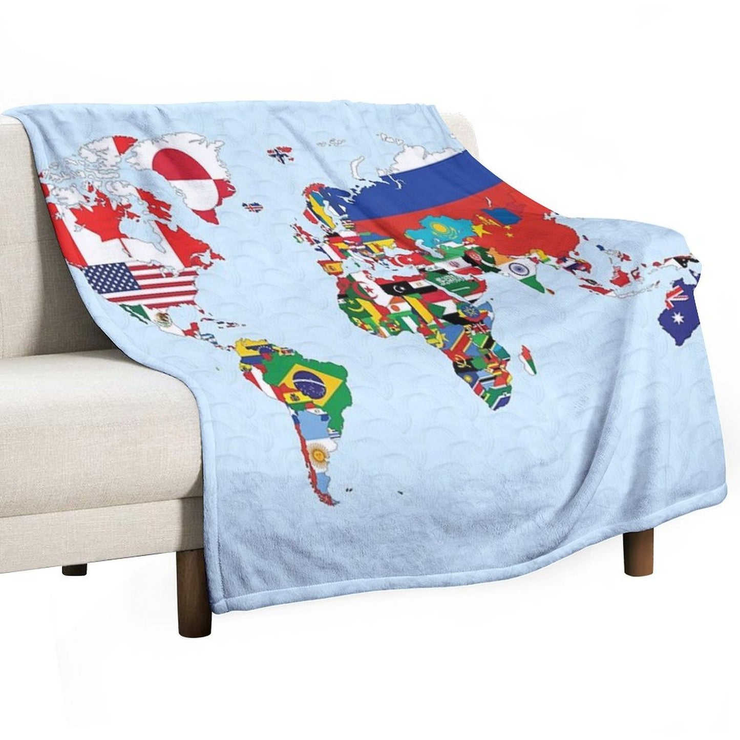World Map Made Up of Each Countries Flag Plush Throw Blanket