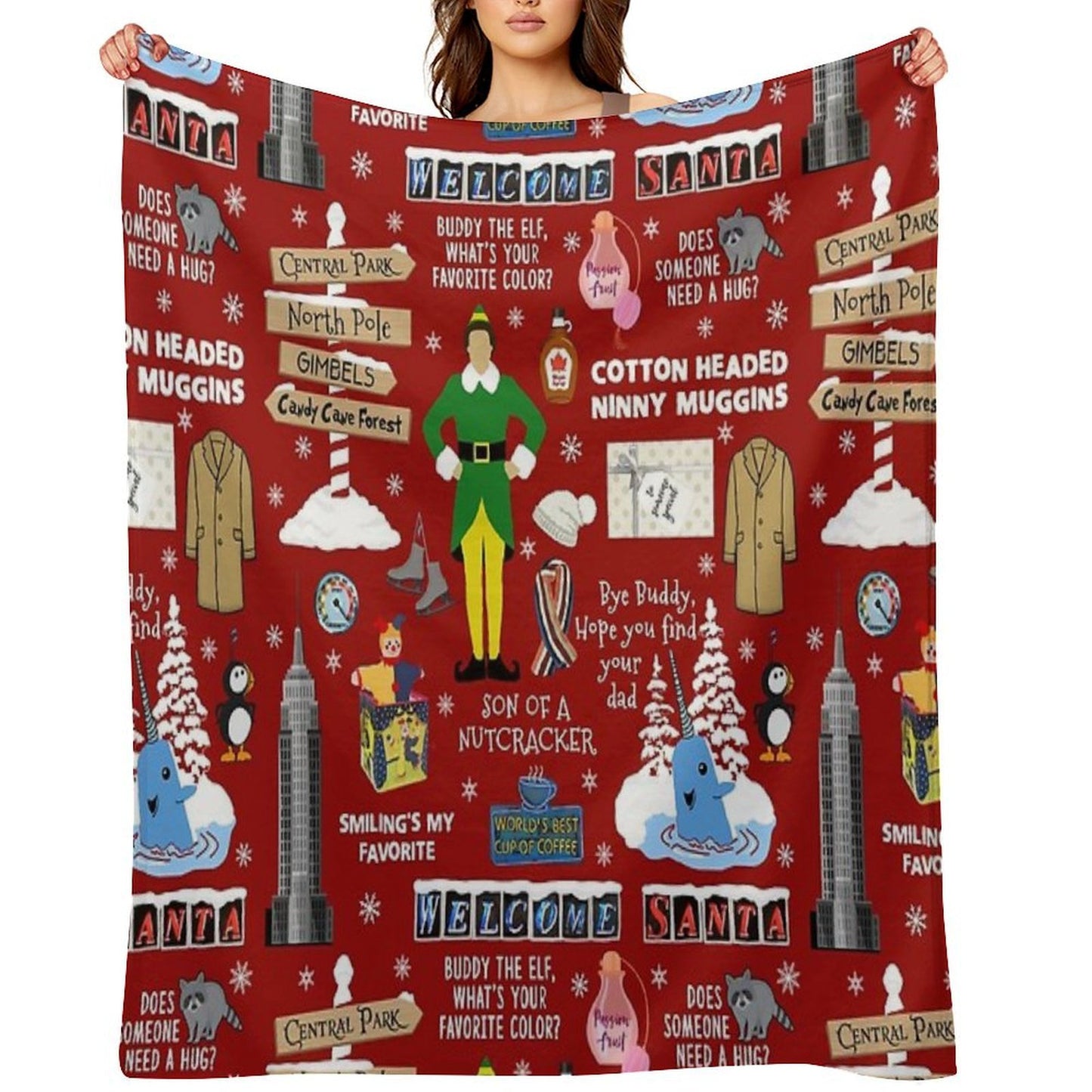 Buddy The Elf Collage, Red Background Multi-functional Throw Blanket