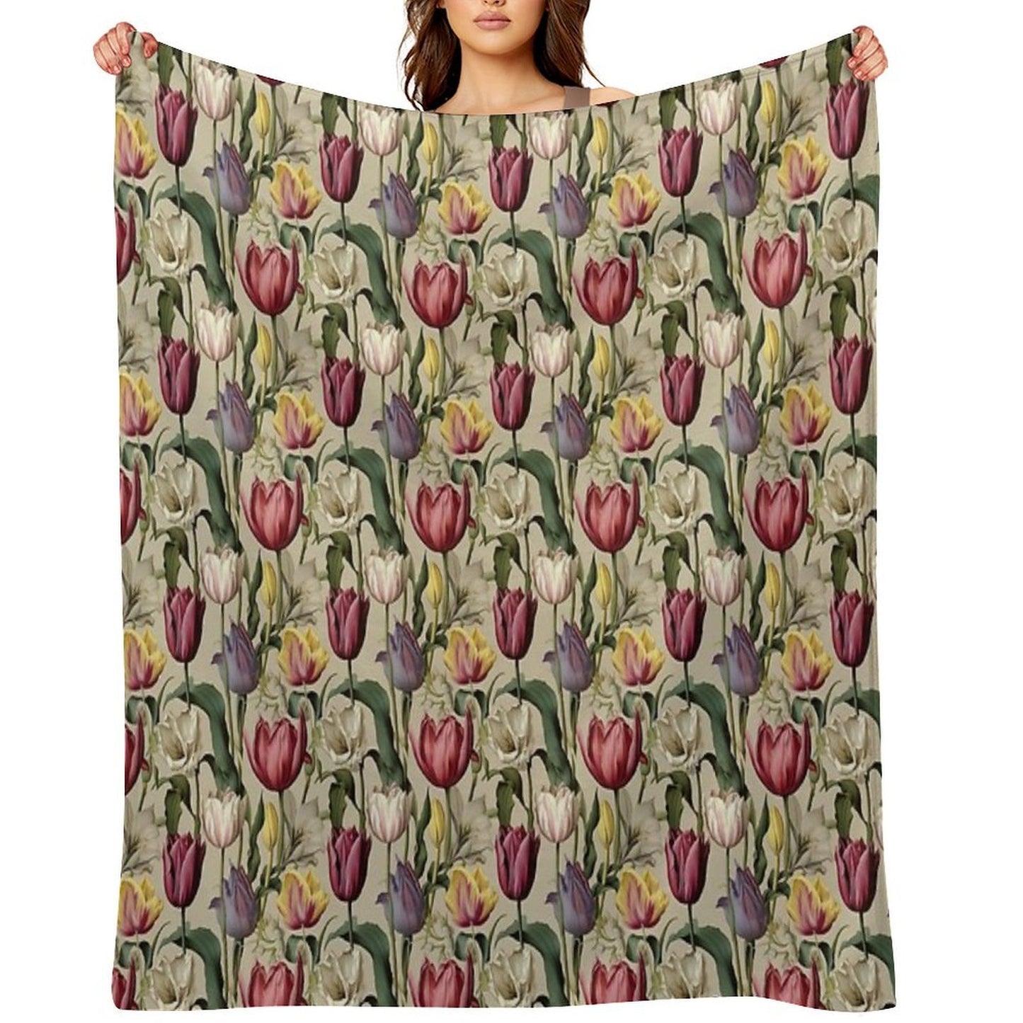 Tulip Tile 13 Goblet of Springtime Sunshine in A Blooming Rainbow of Spiraling Blooms Sustainable Throw Blanket