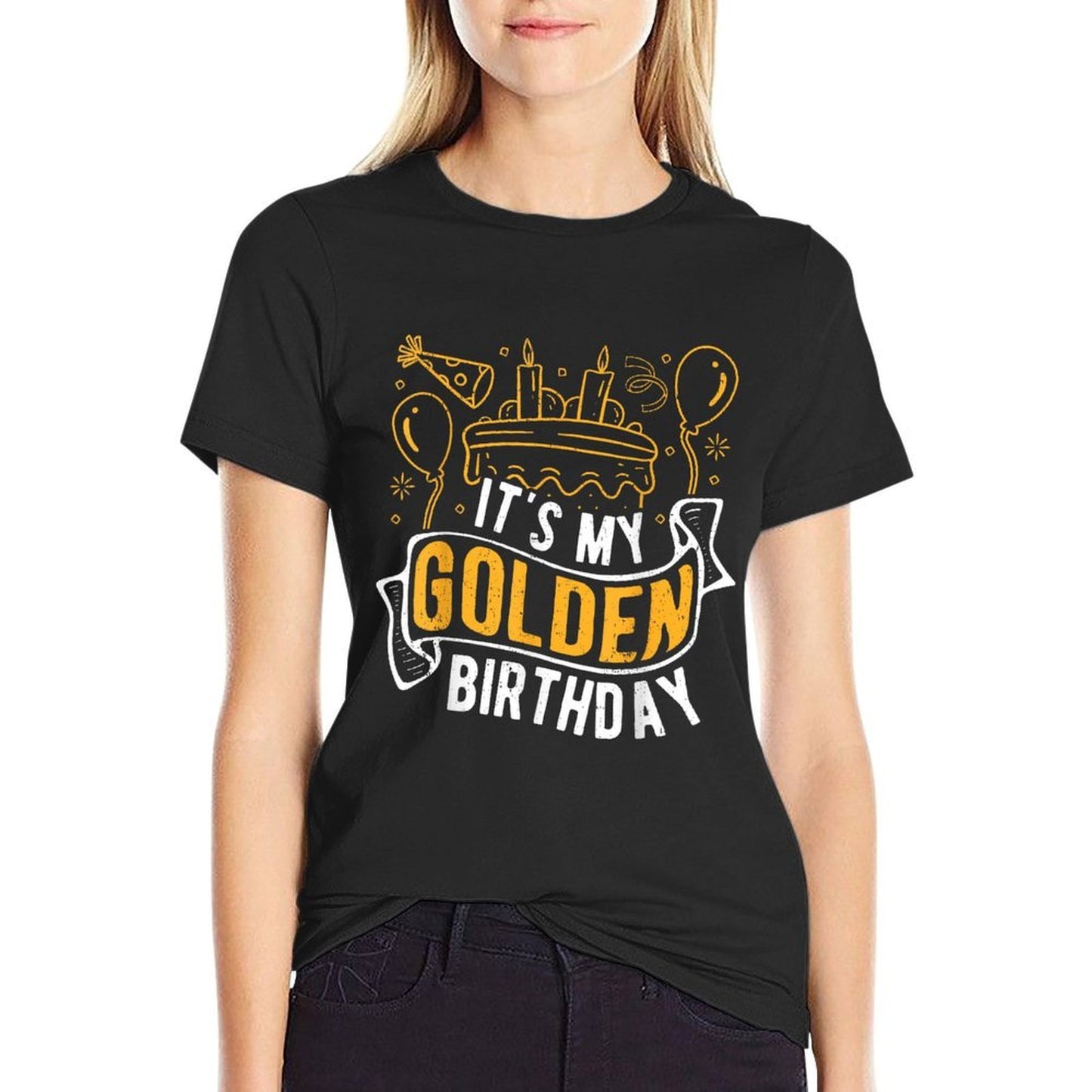 IT'S MY Golden Birthday Celebration Party Birth Golden Fan Rolled Sleeves T-Shirt