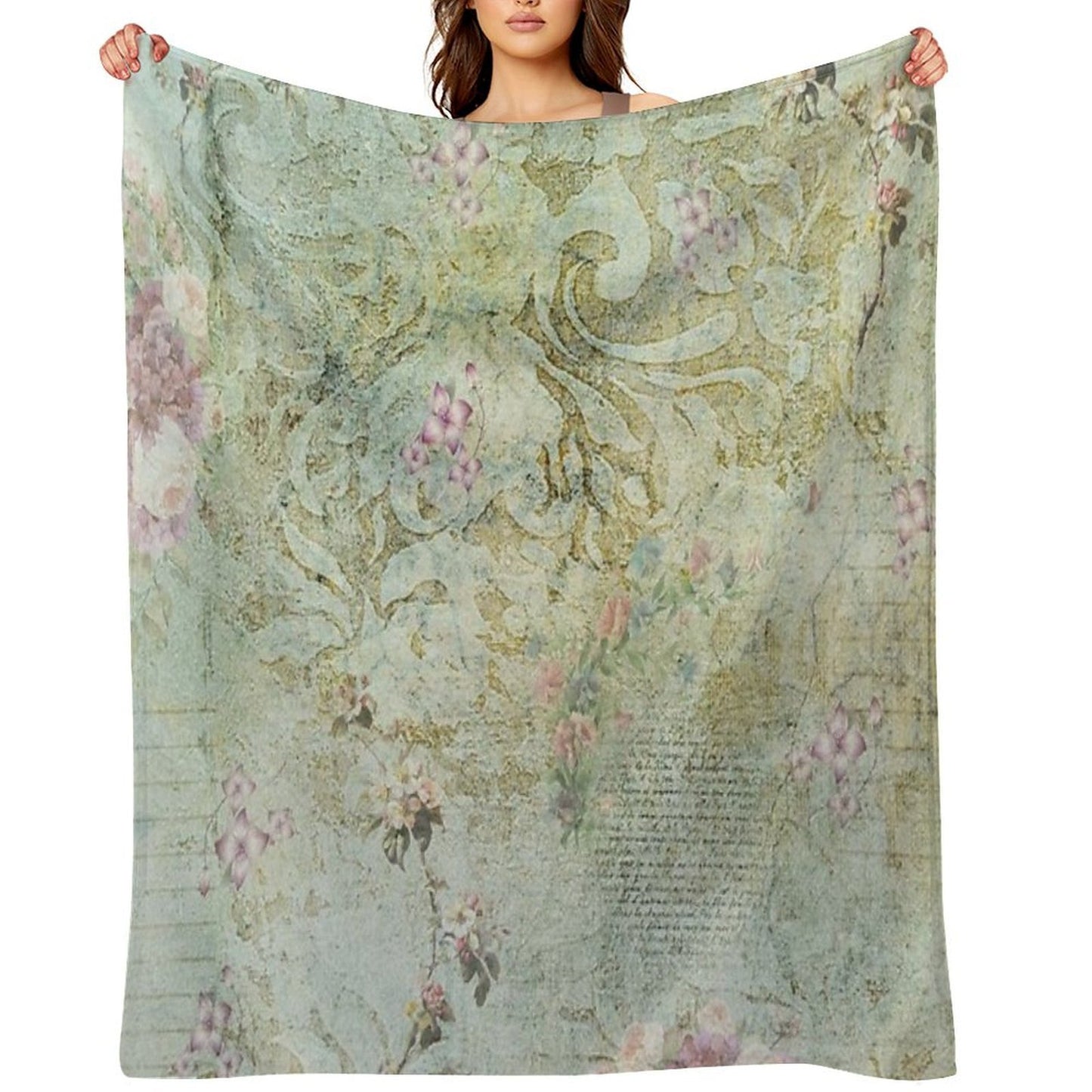 Vintage French Floral Wallpaper All-season Throw Blanket